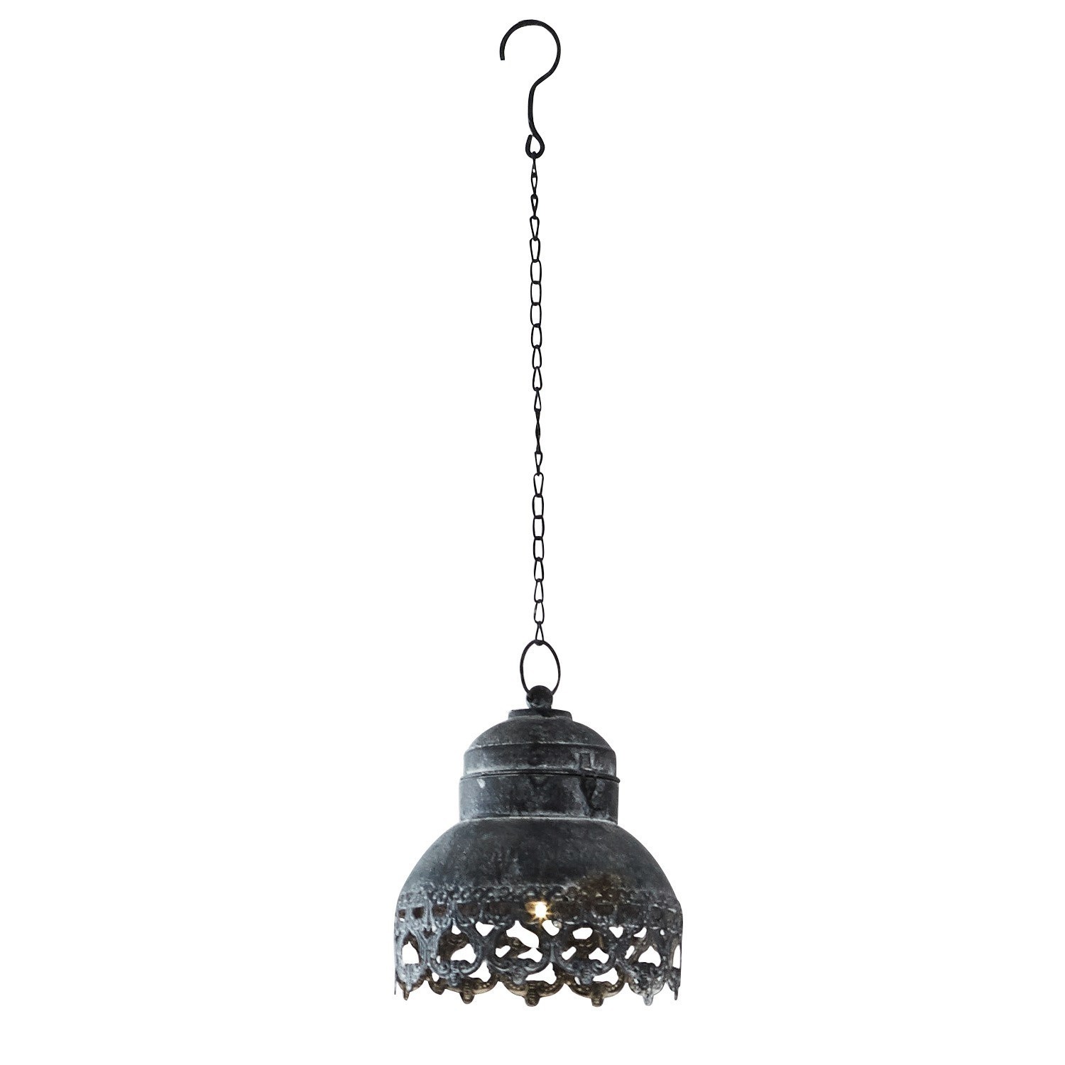 noir vieilli Lanterne suspendue Cornell en métal gris antique avec LED et motif décoratif, éclairage d'ambiance