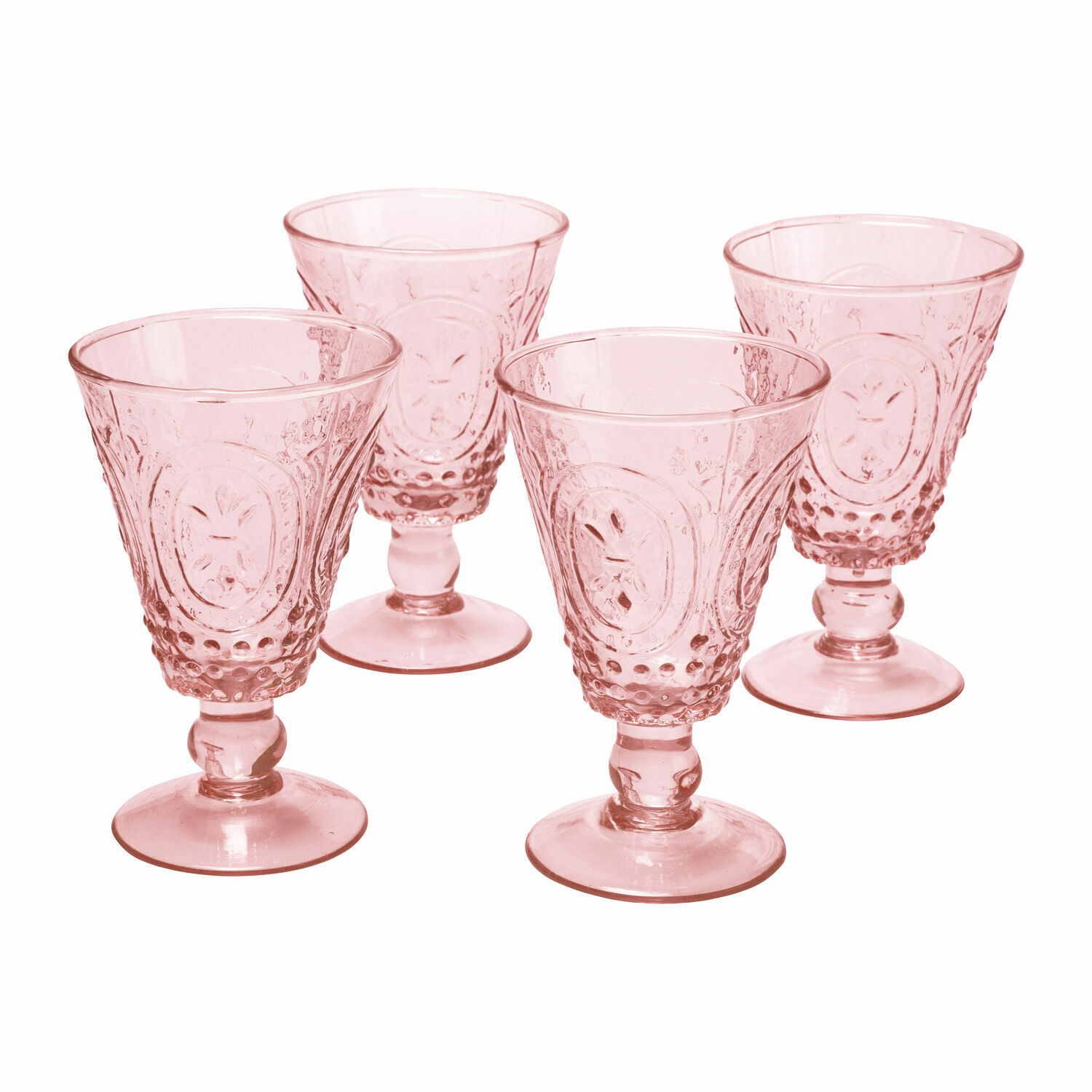 rose Ensemble de 4 verres à vin roses en verre décoratif avec motif orné