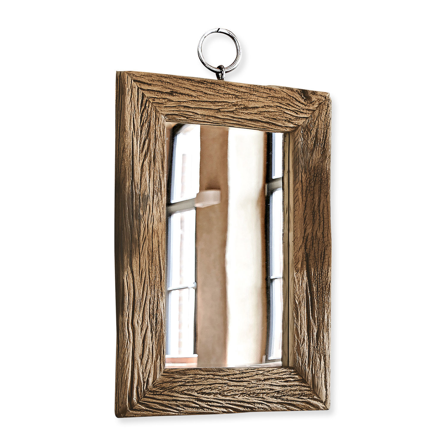 Miroir Holistres Miroir rectangulaire avec cadre en bois naturel et anneau métallique pour suspension