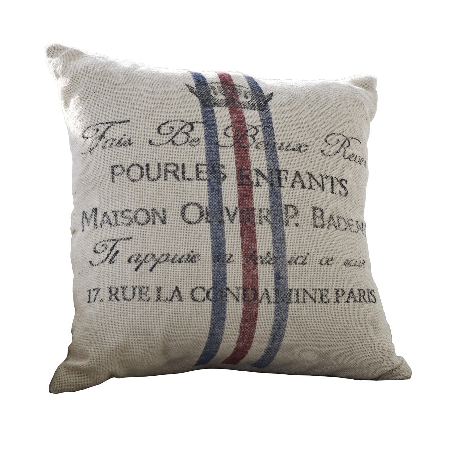 Coussin Pourl Coussin décoratif beige en coton avec impression et bandes rouges et bleues pour salon