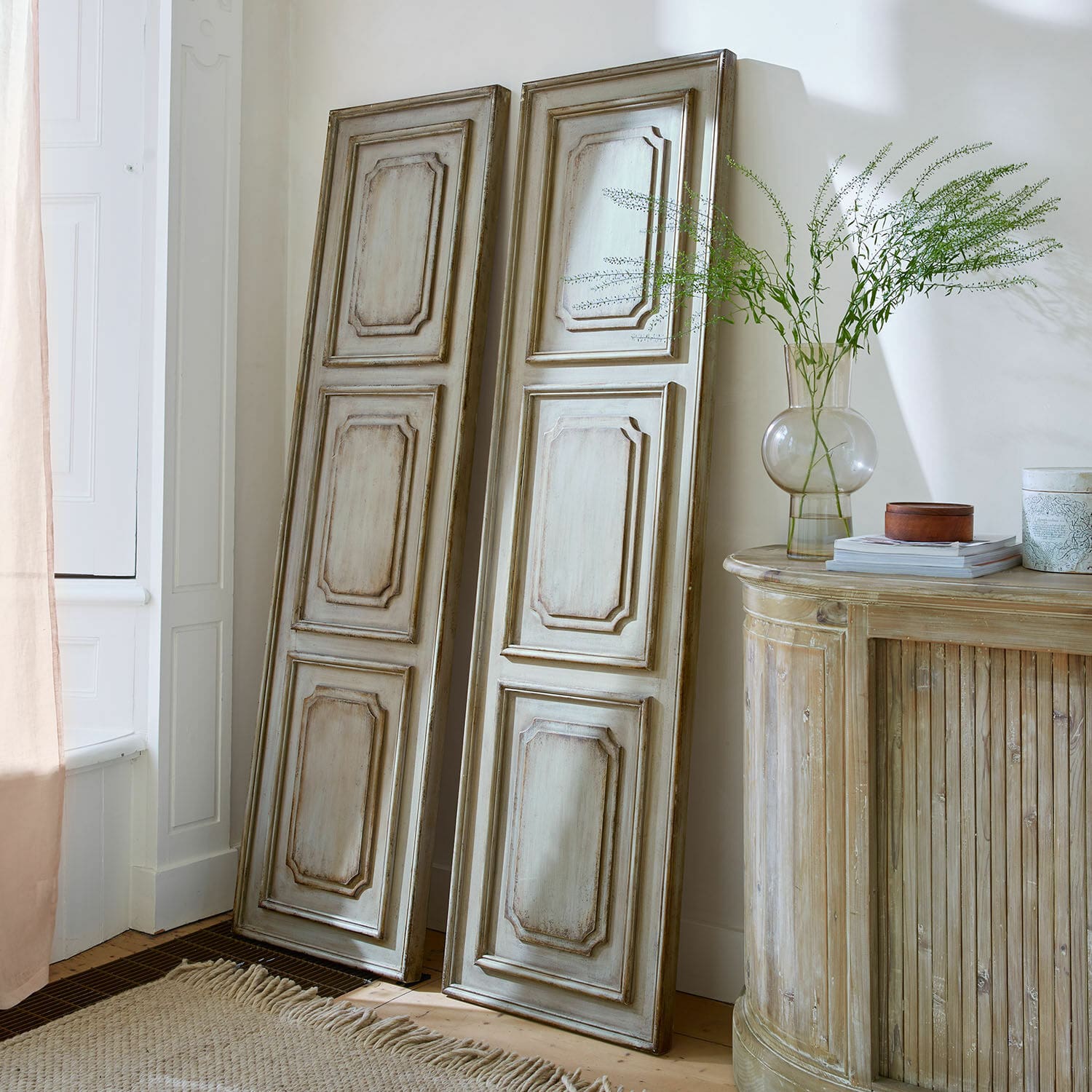 Lot de 2 panneaux Dovire Panneaux muraux en bois vieilli beige style vintage pour décoration intérieure élégante