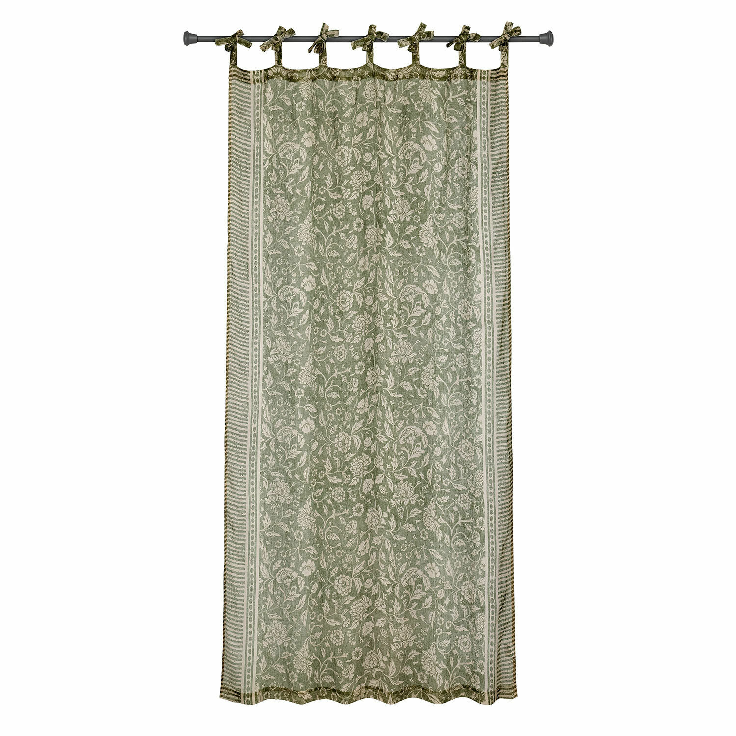 Rideau Ovixal Rideau vert en coton avec motif floral et liens à nouer, décoration de fenêtre élégante