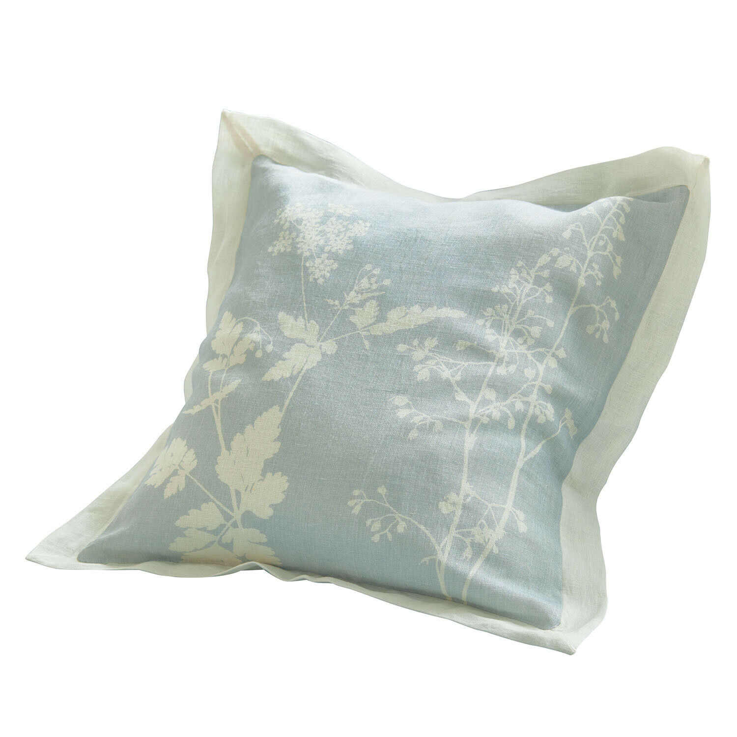 Housse de coussin Hazelwick Coussin en lin bleu clair avec motif floral blanc et bordure crème pour décoration intérieure élégante