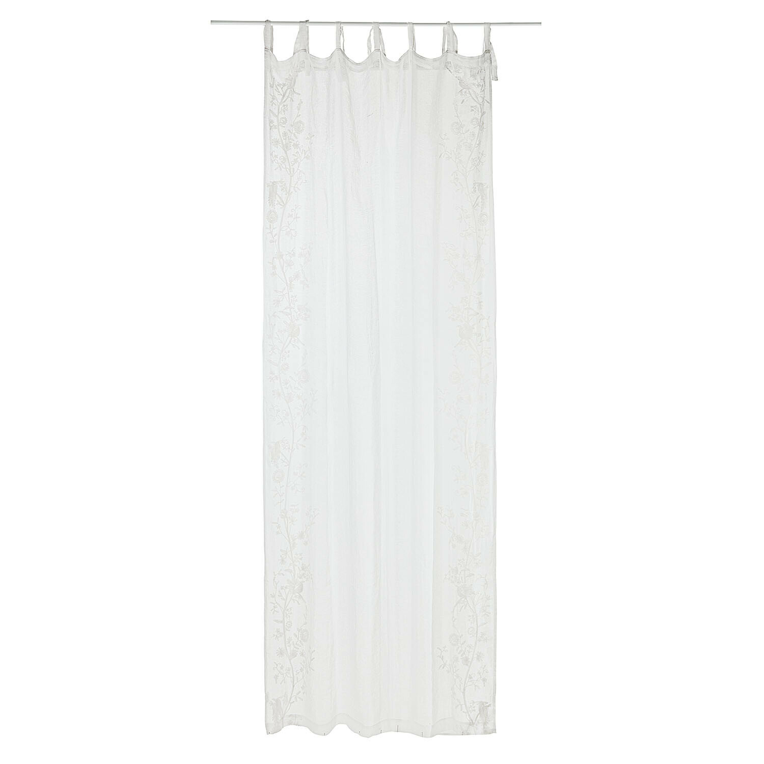 Voilage Douvaine Voilage blanc transparent avec motif floral délicat et attaches à nouer pour tringle