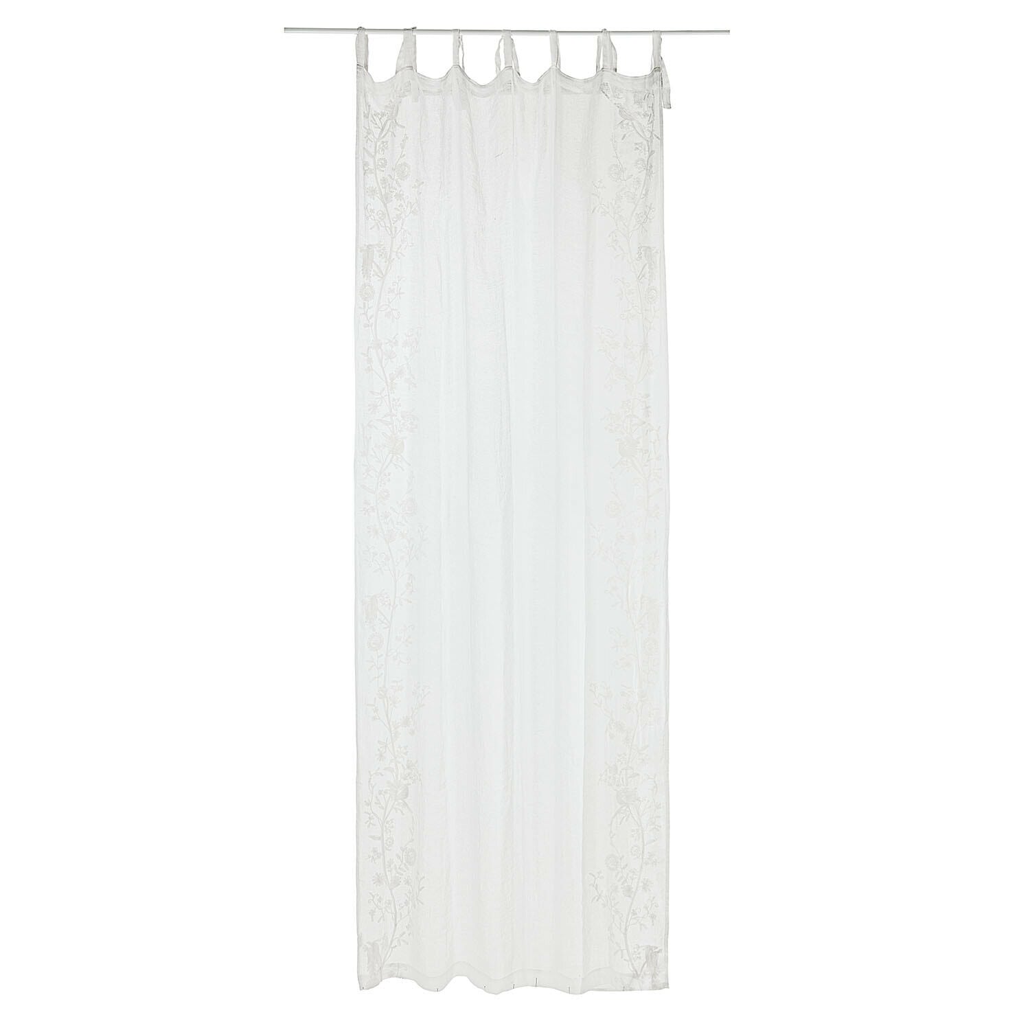 Voilage Douvaine Voilage blanc transparent avec motif floral délicat et attaches à nouer pour tringle