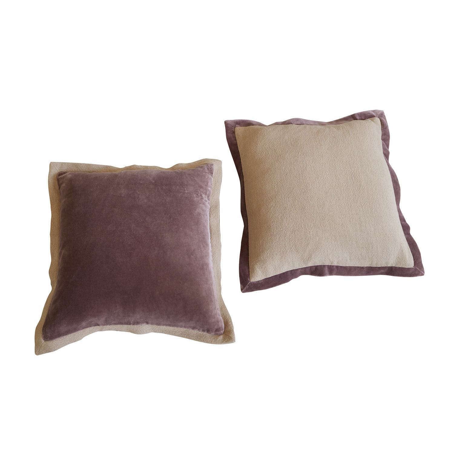 Lot de 2 housses de coussins Liréan Ensemble de deux coussins décoratifs en velours doux et tissu beige violet pour salon moderne