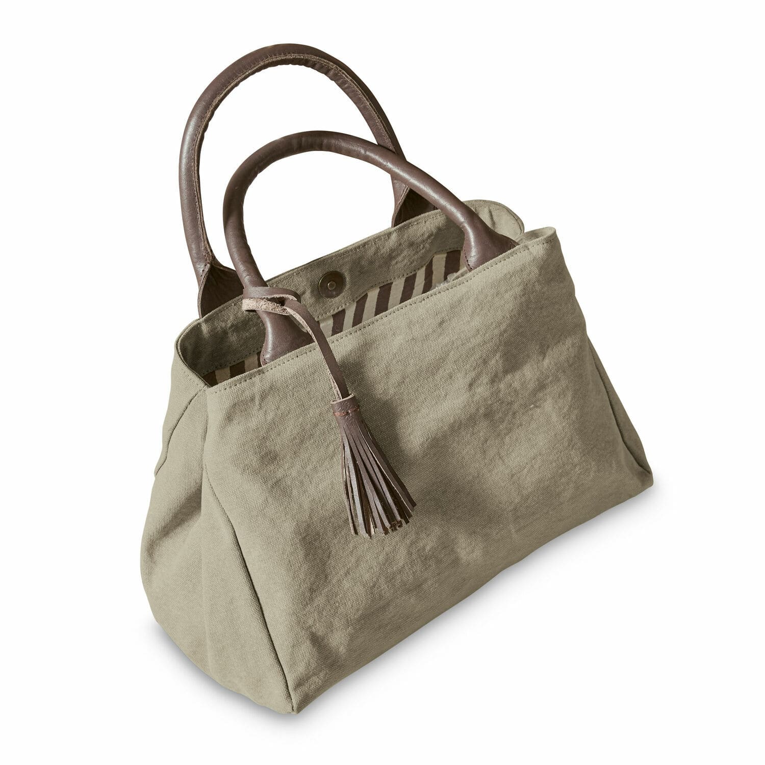 Sac Hoya Sac beige en tissu avec poignées en cuir marron et pompon, accessoire tendance pour usage quotidien