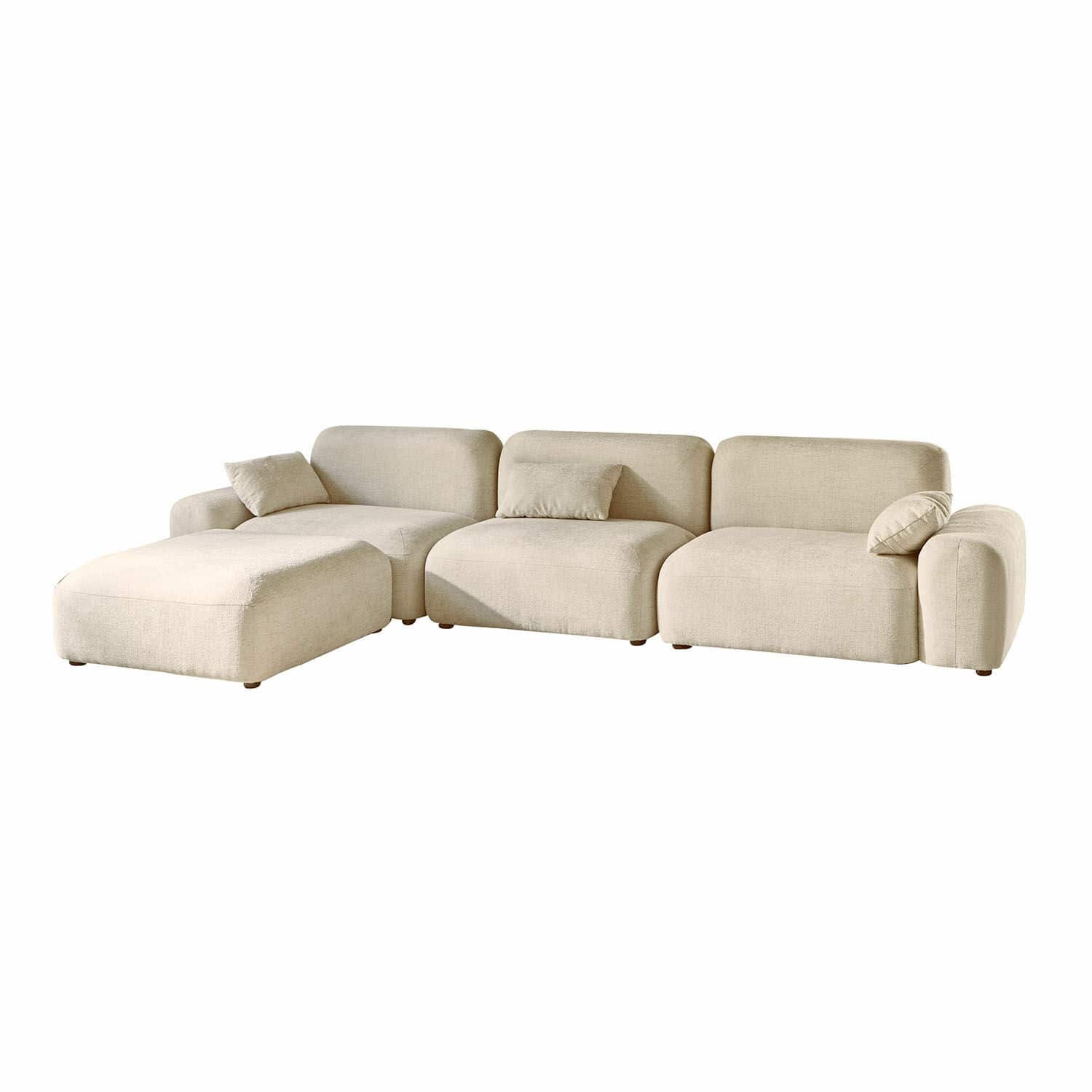 Canapé Marnivelle Canapé d'angle beige en tissu avec coussins, canapé modulaire moderne pour salon