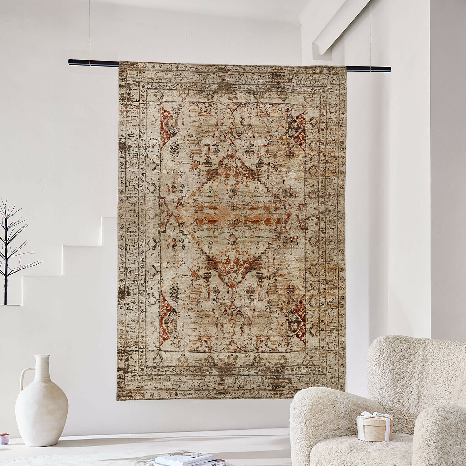Tapis Selmira Tapis décoratif beige et marron avec motif oriental, parfait pour un salon moderne