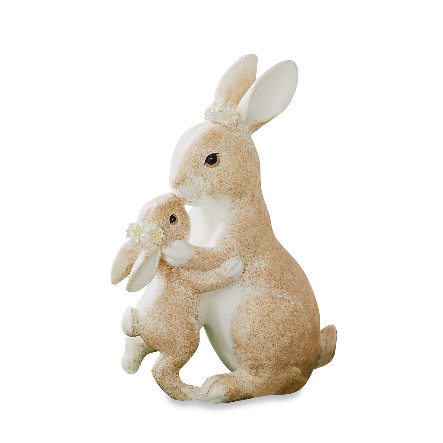 Lapins Aliena Figurine de deux lapins beige en céramique avec fleurs, décoration de Pâques élégante