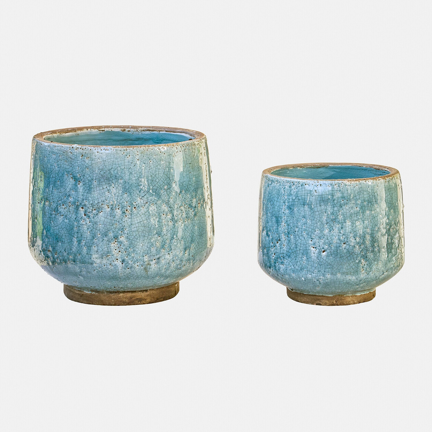 Lot de 2 cache-pots Mavoreta Ensemble de deux pots en céramique bleue avec effet craquelé, pots décoratifs pour intérieur