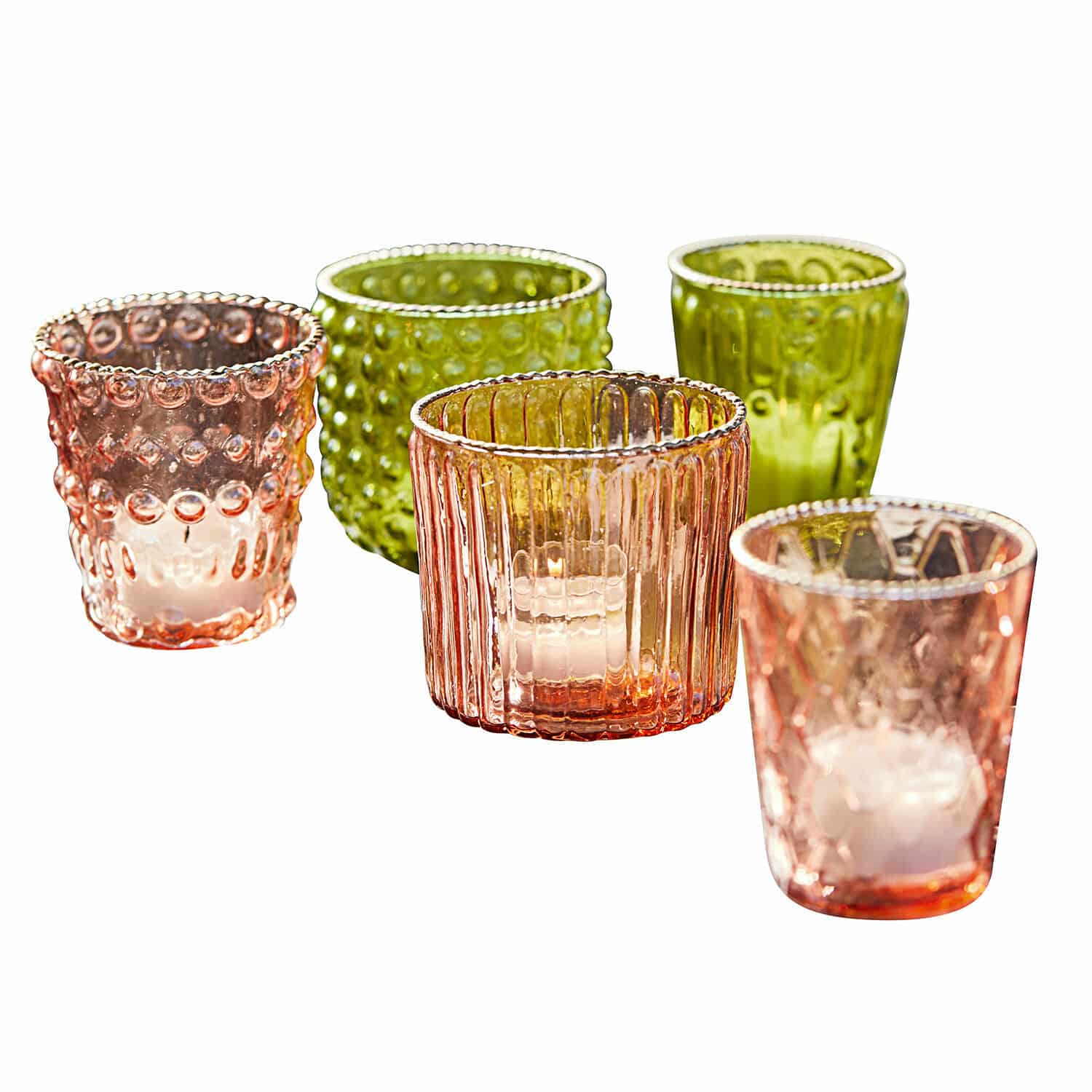 vert/rose Ensemble de 5 photophores Jarnac en verre vert et rose pour décoration intérieure