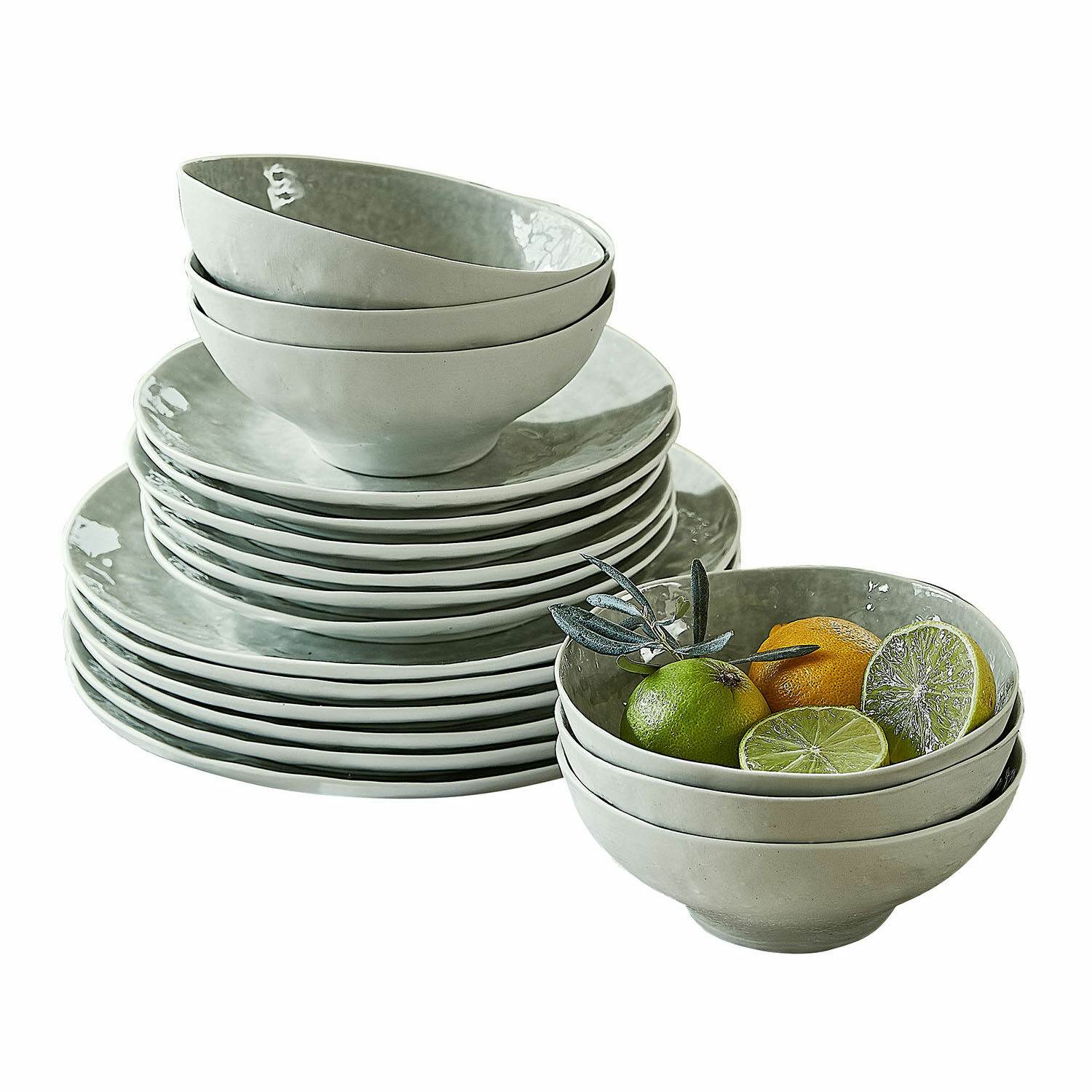 Service 30 pièces Braganza Ensemble de bols et assiettes en céramique grise pour un usage quotidien en cuisine