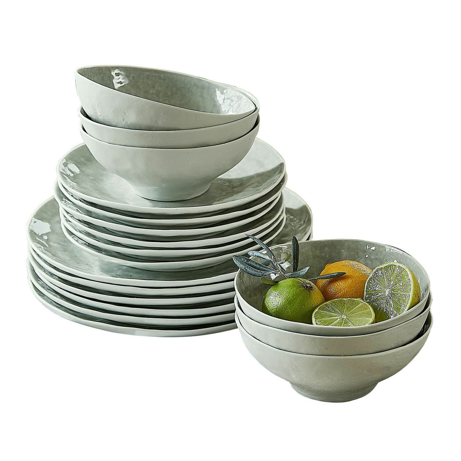 Service 30 pièces Braganza Ensemble de bols et assiettes en céramique grise pour un usage quotidien en cuisine