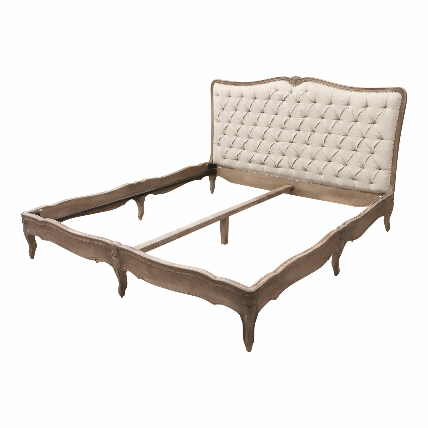 lin/marron Lit Declaire en bois couleur brun antique avec tête de lit capitonnée beige en tissu, cadre en bois