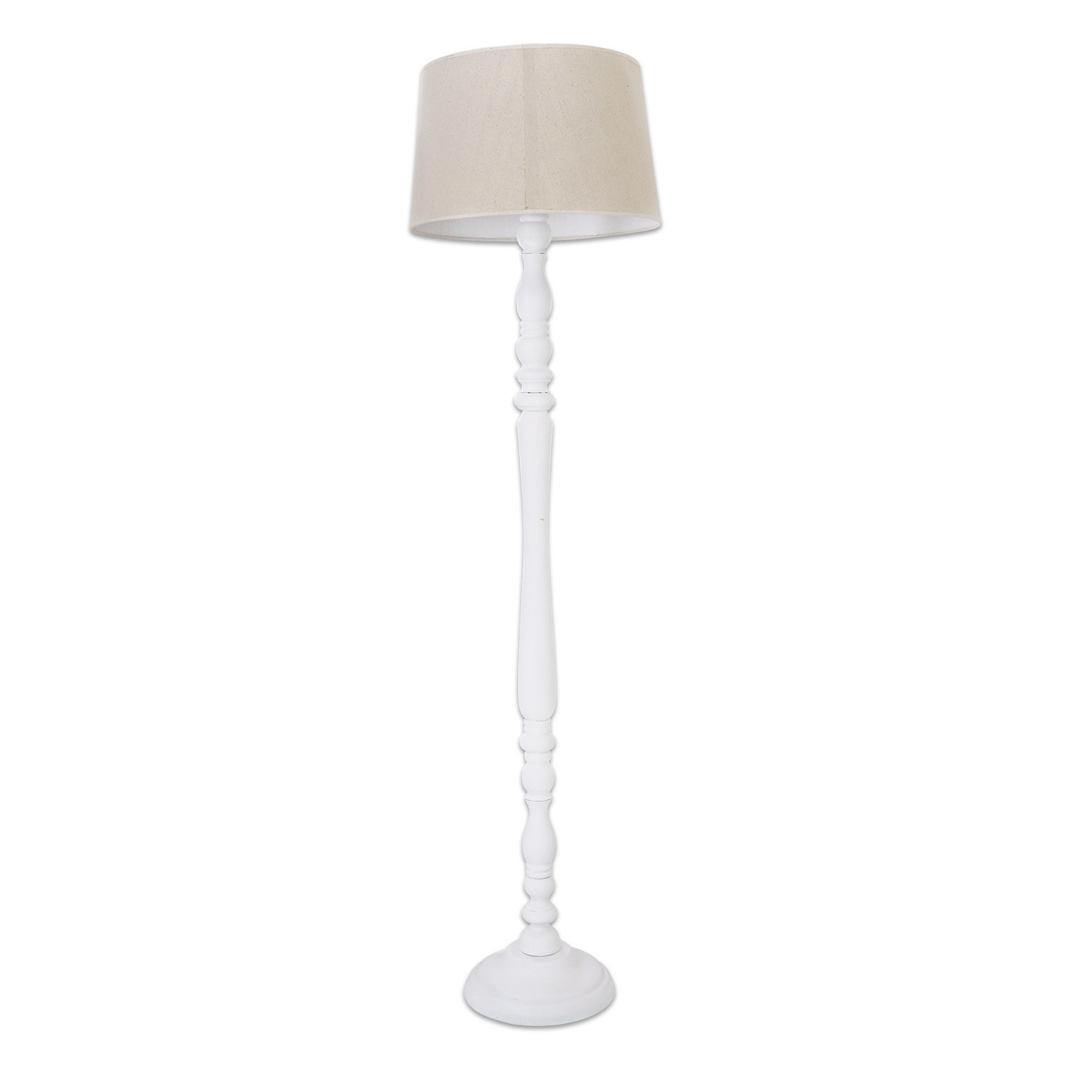 Lampadaire Statford Lampadaire en bois blanc avec abat-jour beige, design classique pour salon élégant