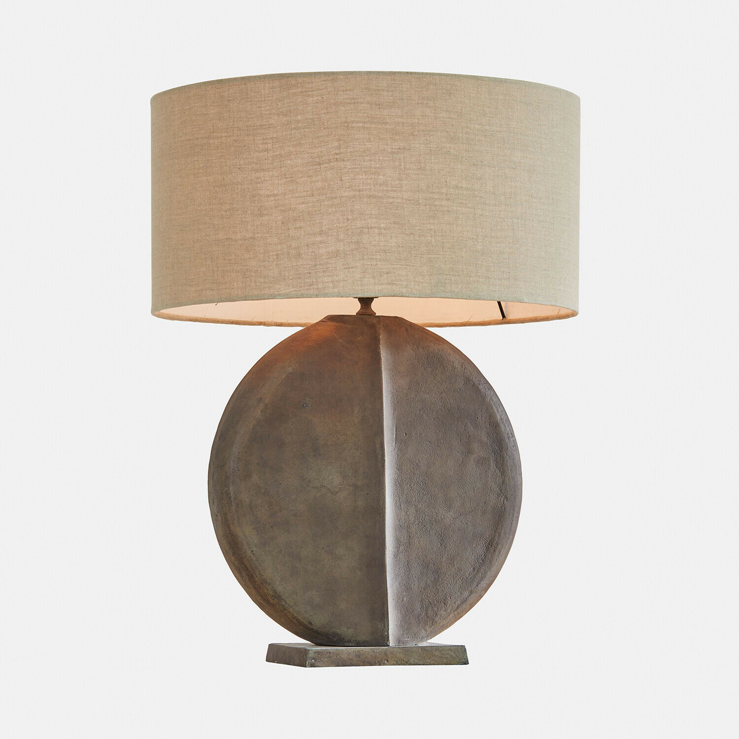 Lampe à poser Calverna Lampe de table avec base ronde en métal brun et abat-jour beige pour décoration intérieure
