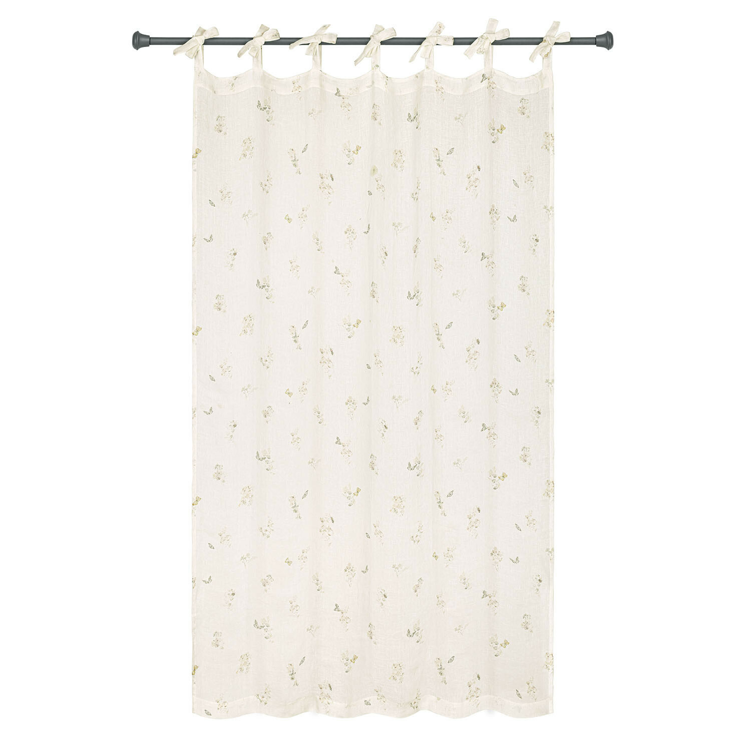 Rideau Salénaïs Rideau léger crème en lin avec motif floral discret et nœuds décoratifs