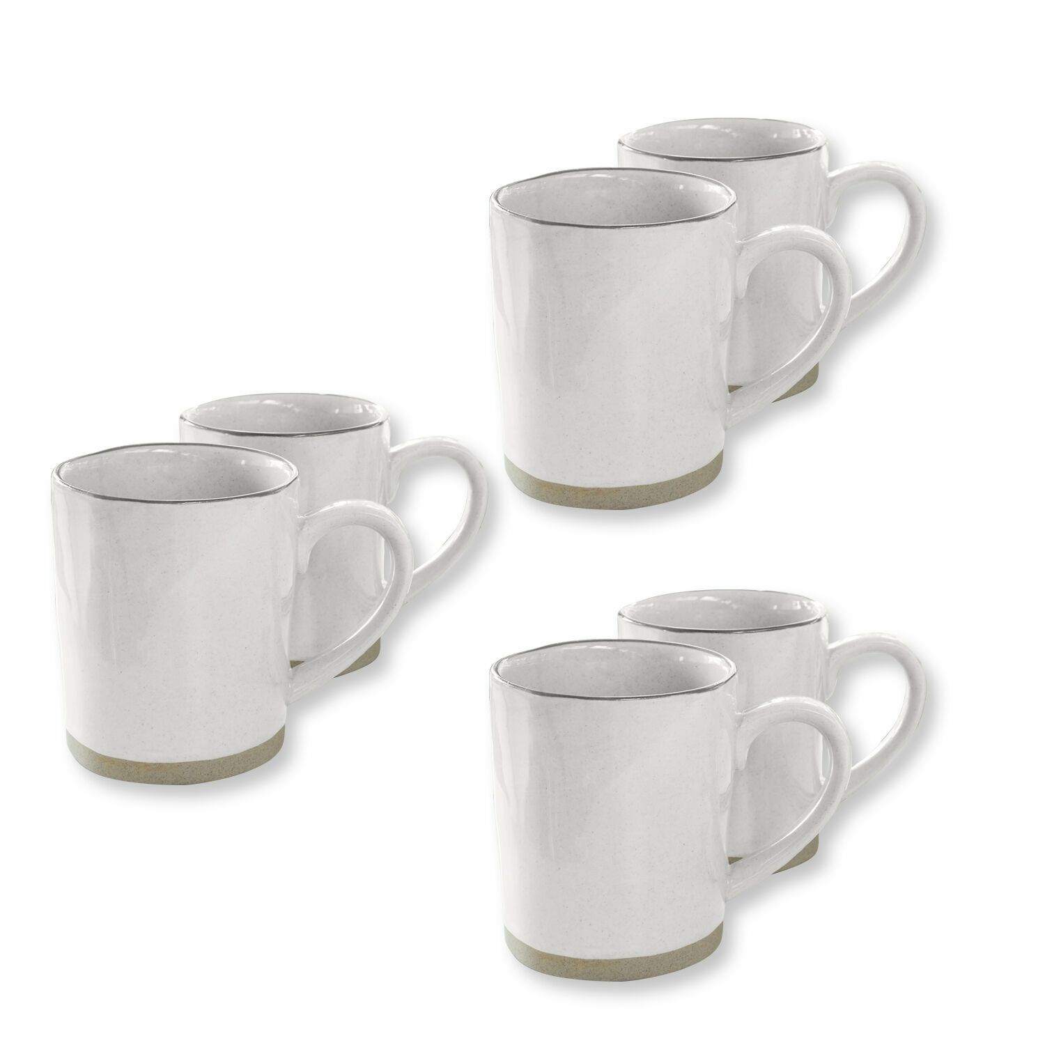 blanc Ensemble de 6 mugs en céramique blanche Biarritz avec bord gris pour café et thé