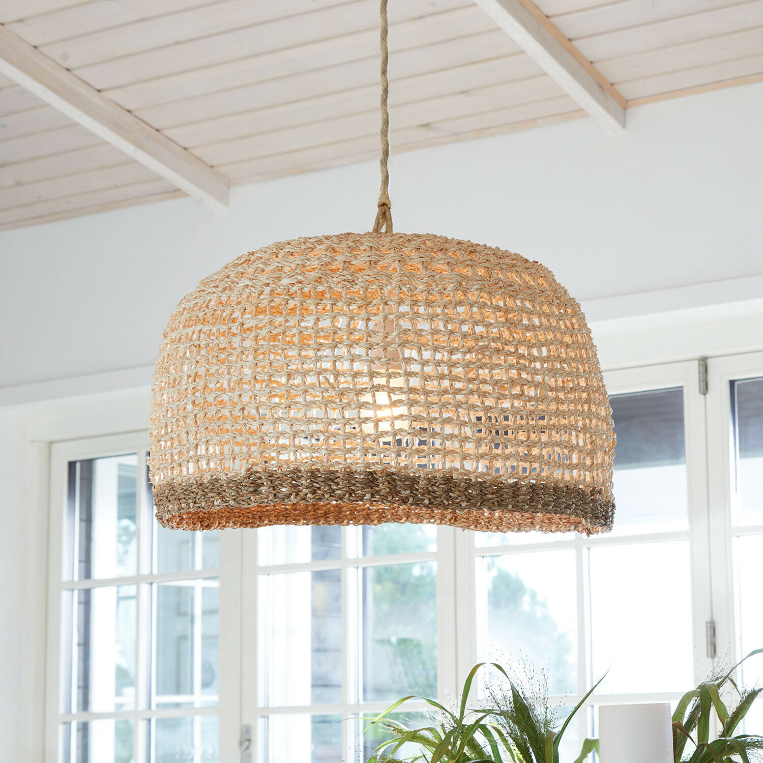 Abat-jour Sauvrelle Suspension en matériau tressé naturel beige et marron clair pour décoration intérieure