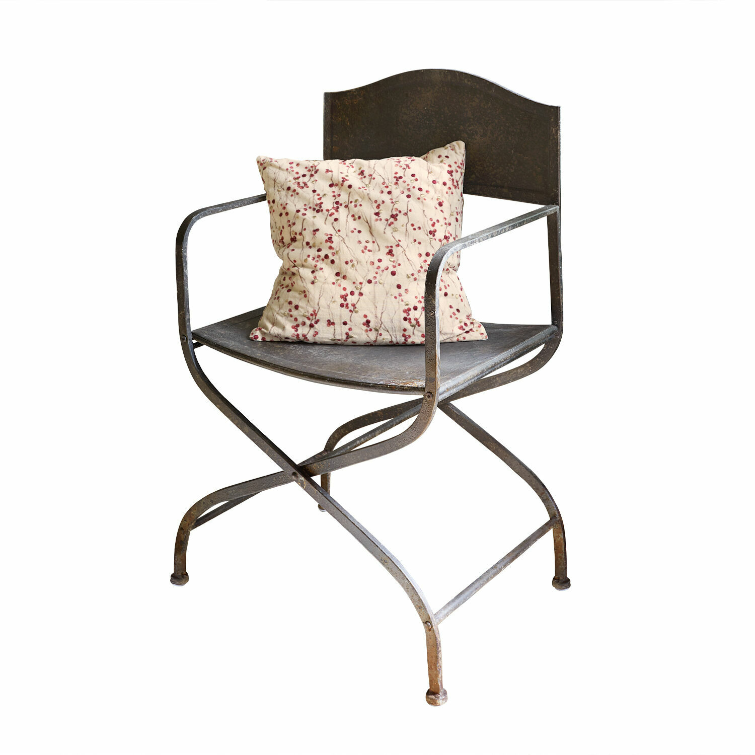 Chaise Ivilique Chaise en métal avec coussin crème à motif rouge, style industriel vintage