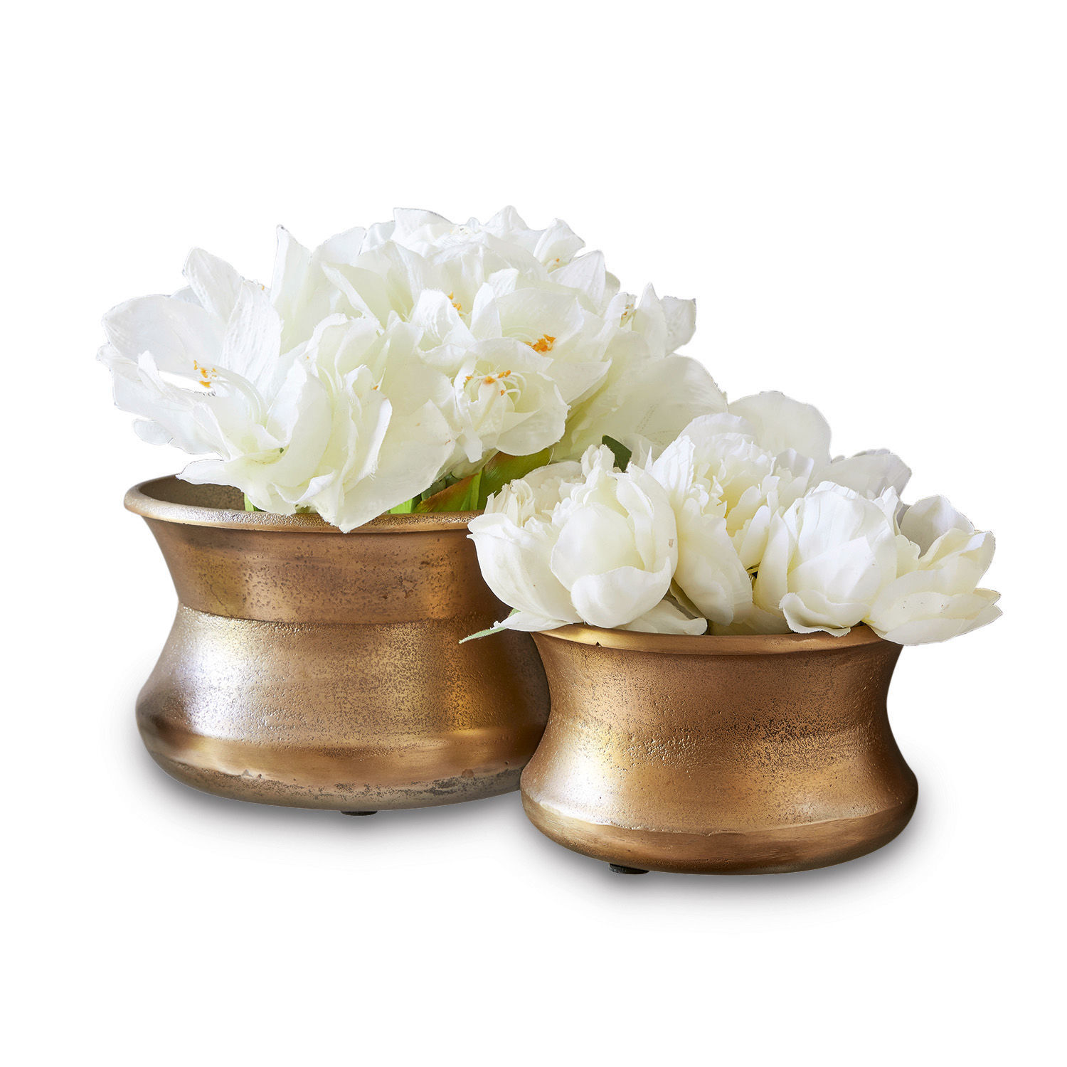 laiton vieilli Ensemble de 2 vases Riona en laiton antique avec fleurs blanches décoratives