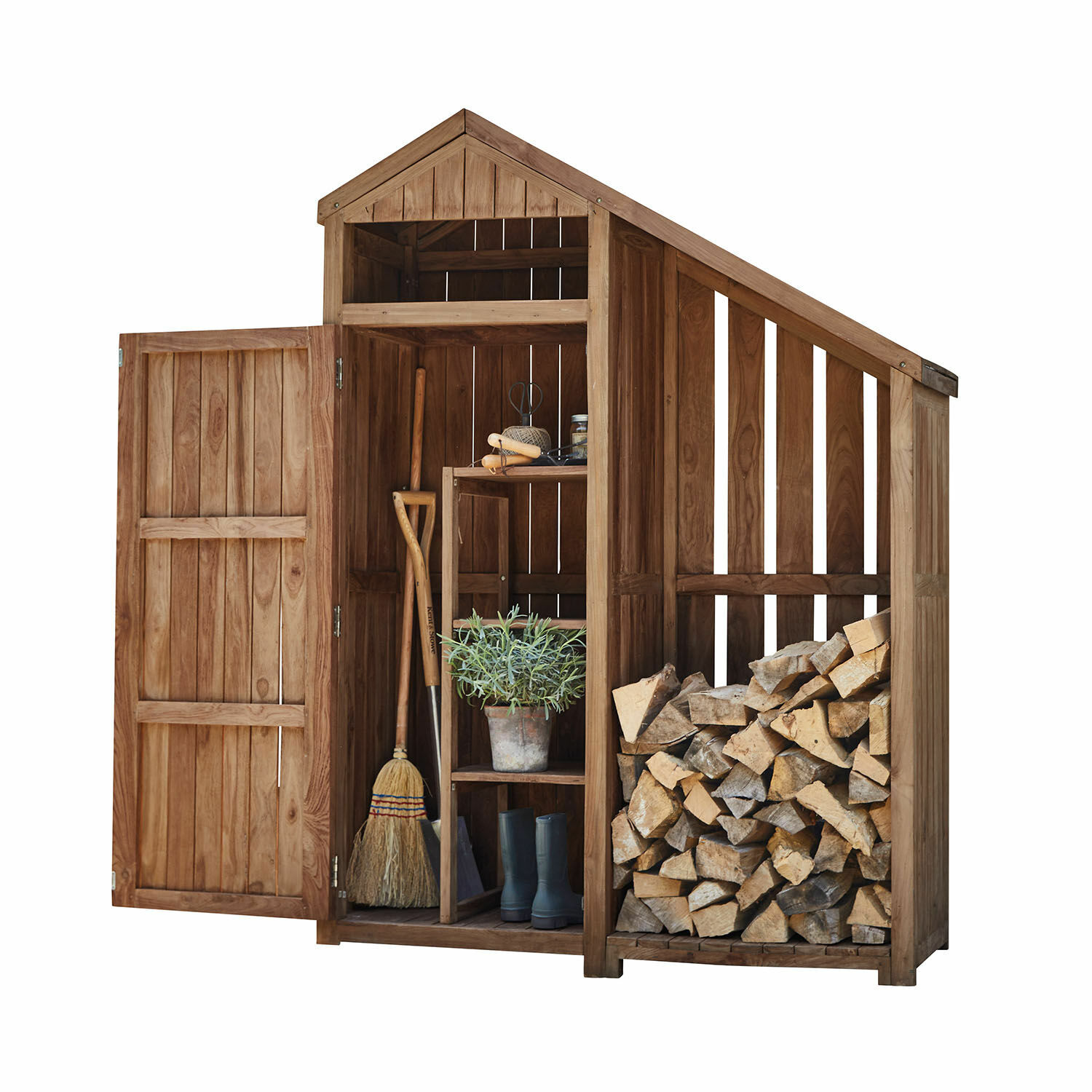 Armoire de jardin Briancourt Abri de jardin en bois avec étagères, rangement pour bois et outils, couleur brun naturel