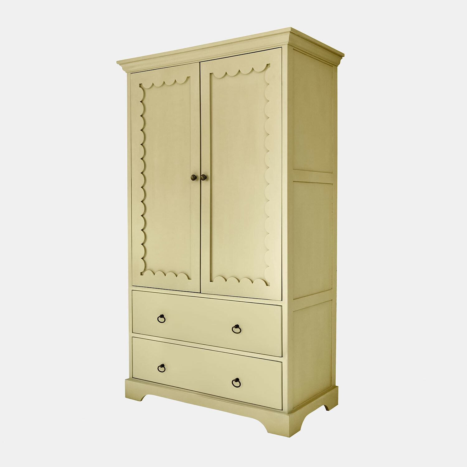 Armoire pour enfant Frollin Armoire beige en bois avec deux portes et deux tiroirs, meuble de rangement au style vintage