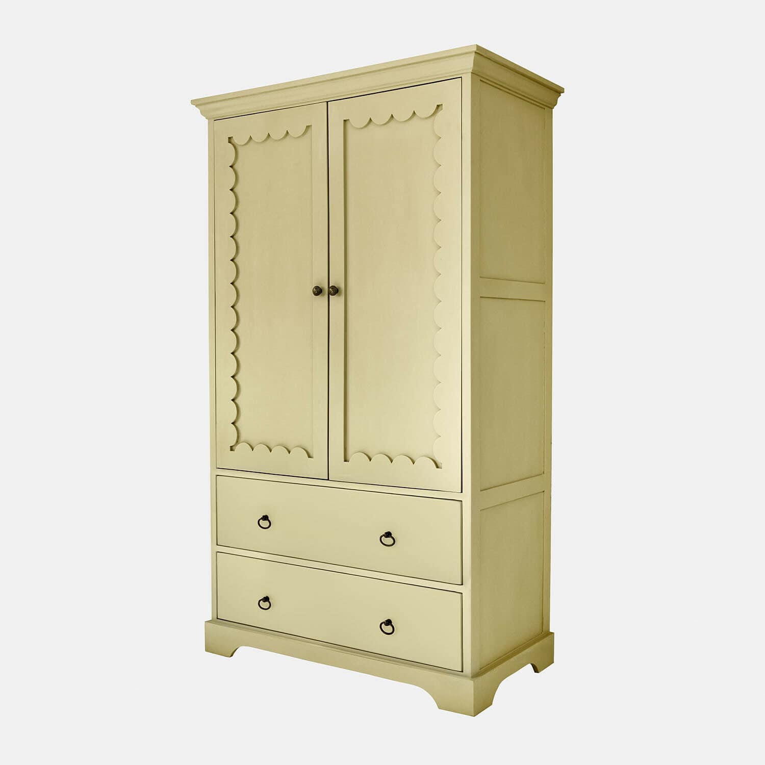 Armoire pour enfant Frollin Armoire beige en bois avec deux portes et deux tiroirs, meuble de rangement au style vintage