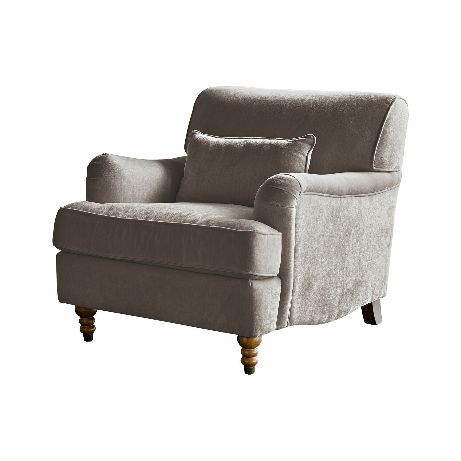 gris Fauteuil Isa gris en tissu doux avec pieds en bois, siège confortable pour salon