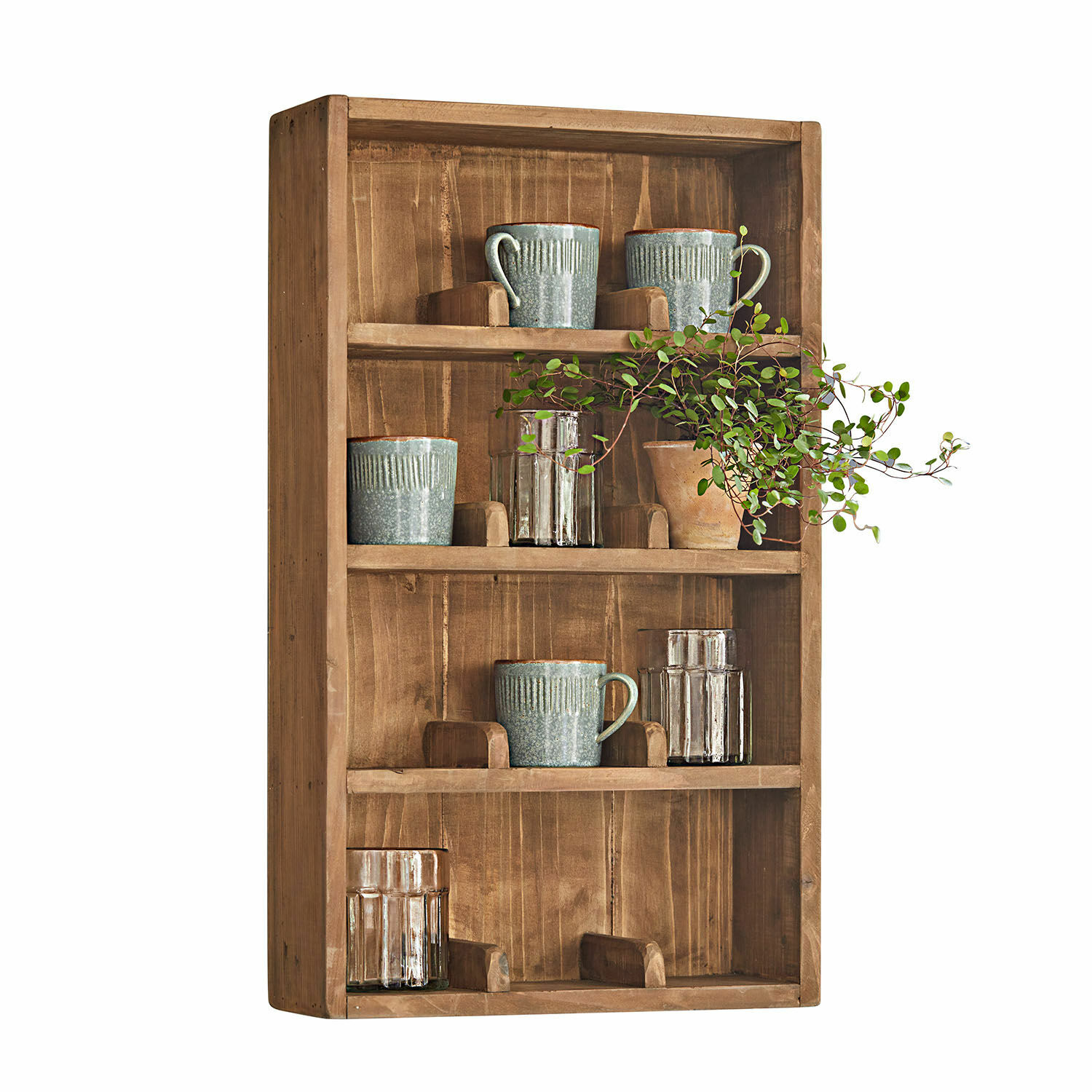 Étagère murale Sunnybrook Étagère murale en bois naturel avec tasses en céramique et verres pour cuisine rustique
