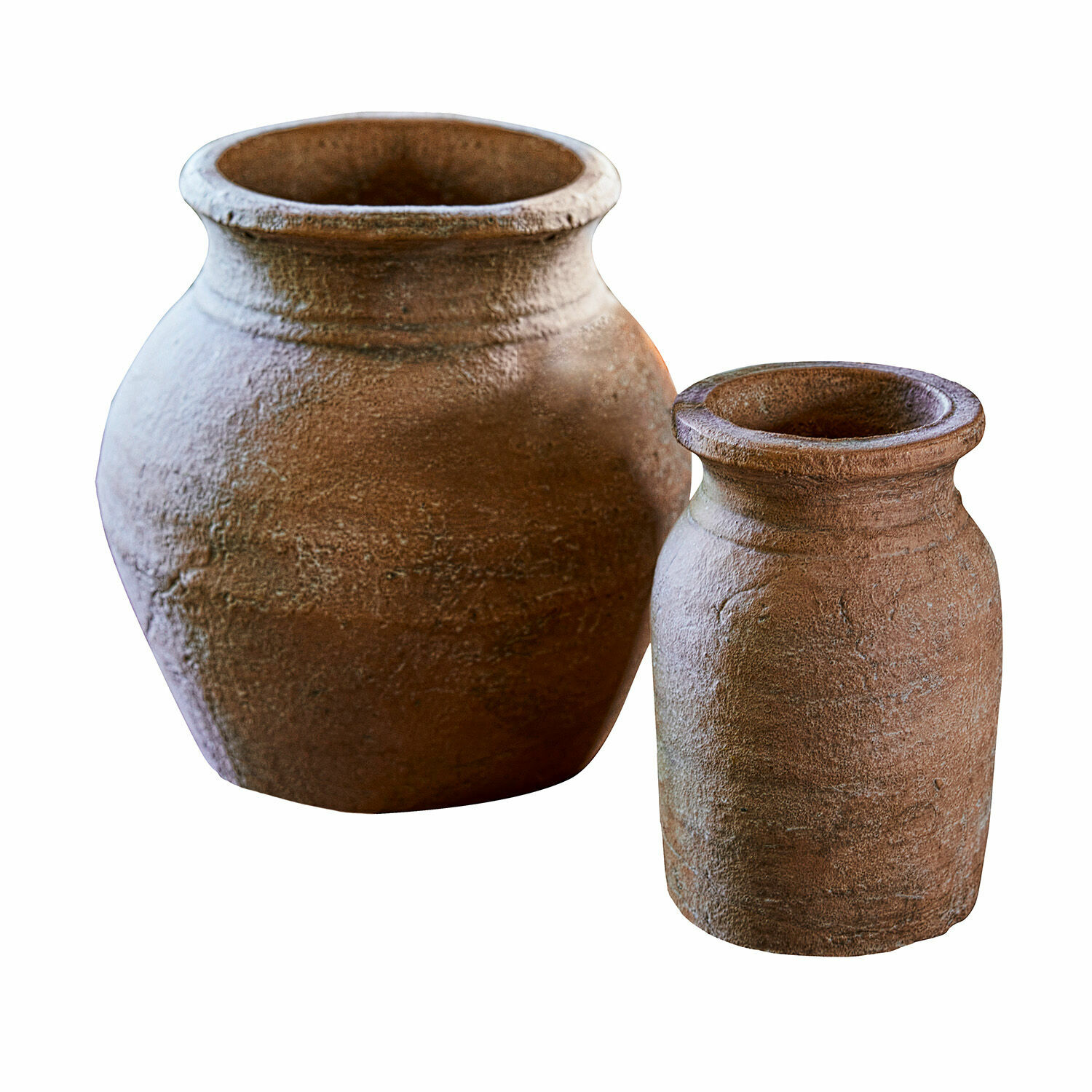 marron vieilli Ensemble de deux vases en céramique brun antique avec texture rustique pour décoration intérieure