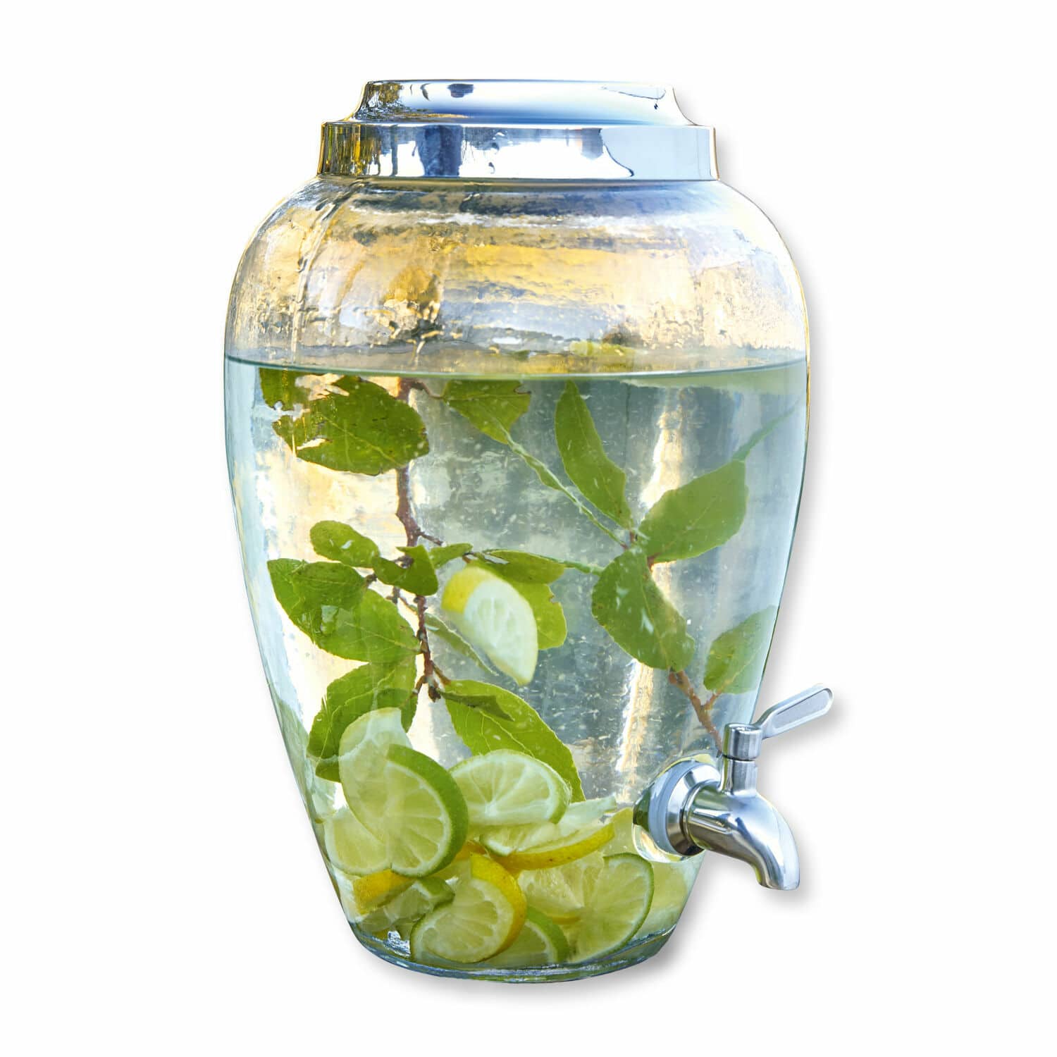 Distributeur de boisson Avrilla Distributeur de boisson en verre avec robinet, rempli d'eau citronnée et feuilles de menthe
