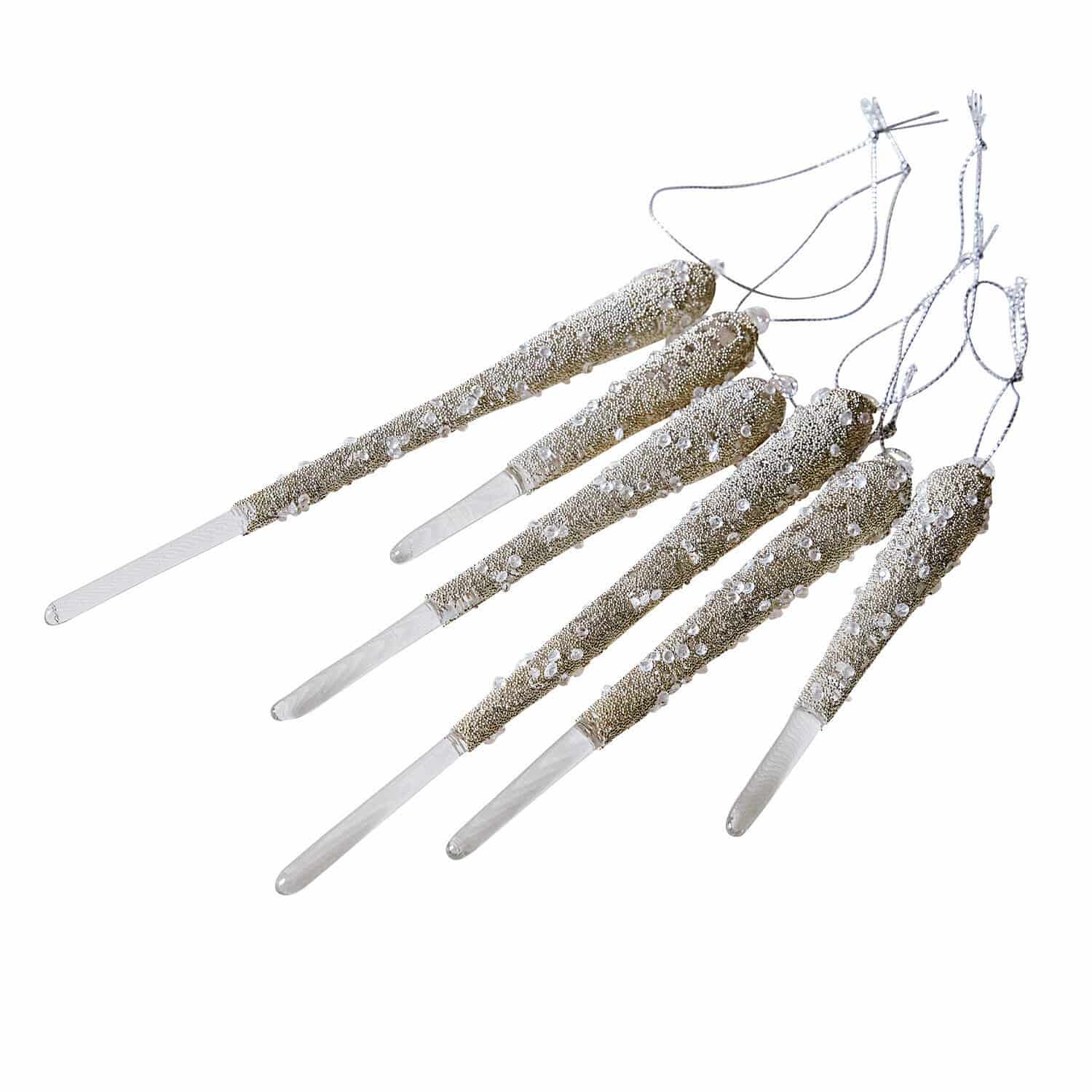 Lot de 6 décorations à suspendre Roussac Ensemble de six glaçons décoratifs en verre argenté avec attaches pour sapin de Noël
