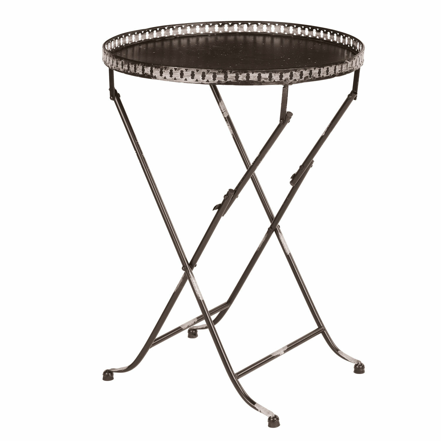 Table d'appoint pliante Bierret en métal noir et brun, parfaite pour salon ou balcon
