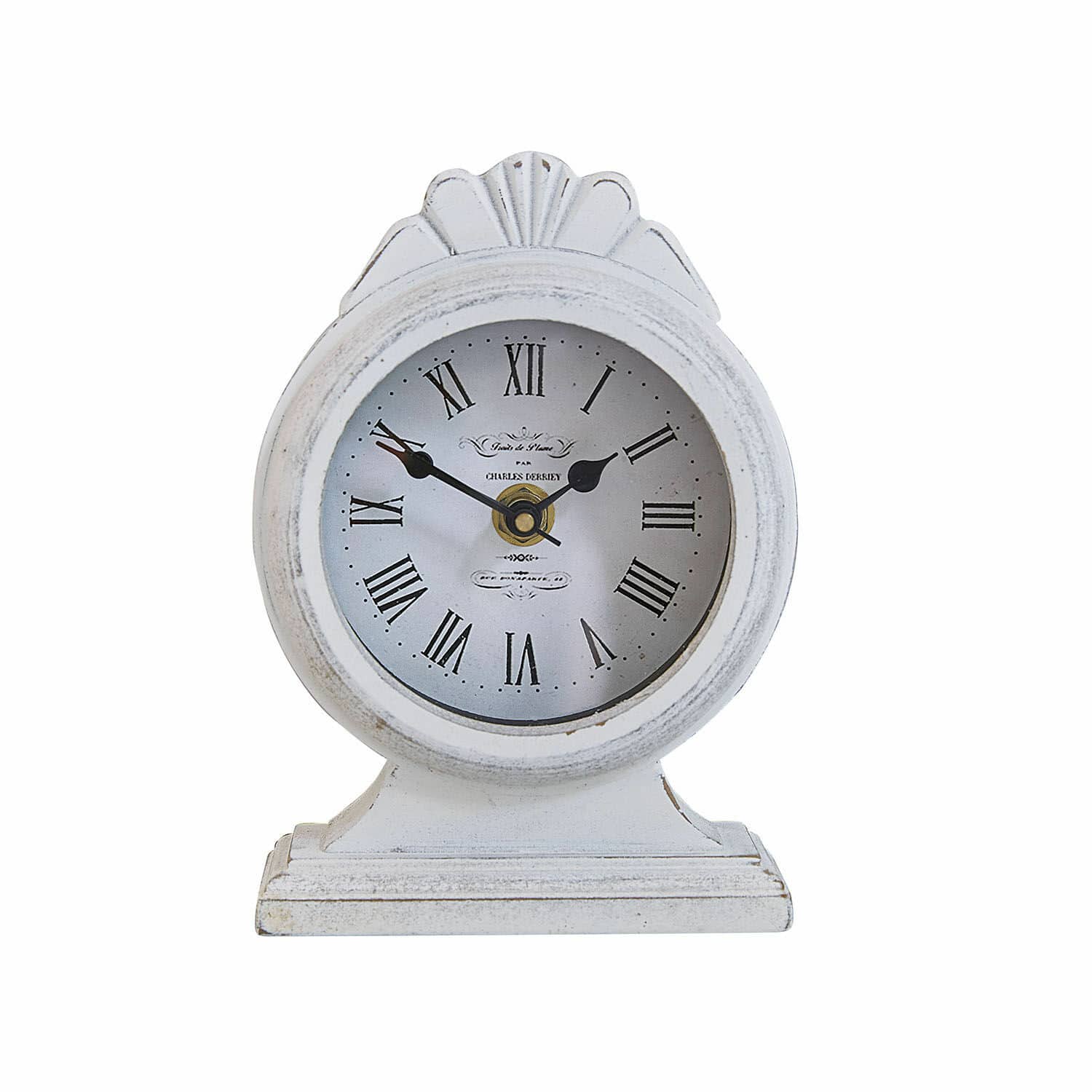 Horloge Uxilev Horloge de table blanche en bois avec chiffres romains et finition vintage décorative