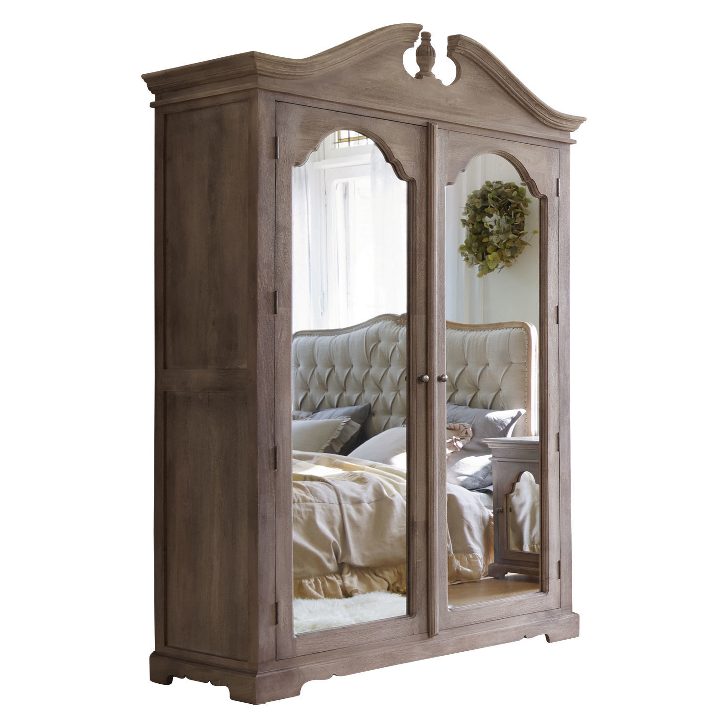 marron vieilli Armoire Somerset en bois couleur brun antique avec portes miroir pour chambre à coucher