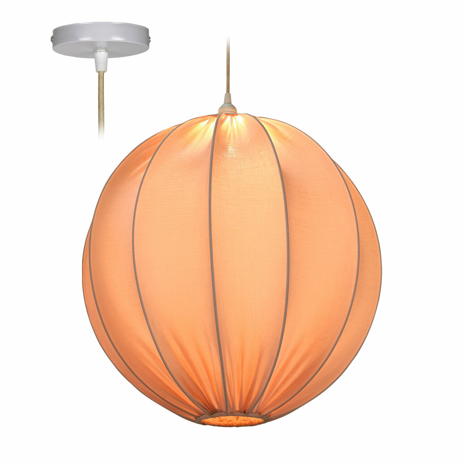 Suspension Lisonne Suspension ronde en tissu orange avec câble blanc et fixation au plafond pour éclairage intérieur