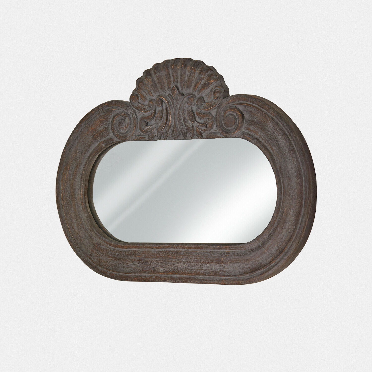 Miroir Elvéric Miroir ovale en bois foncé avec décoration sculptée en forme de coquillage, style vintage, décoration murale