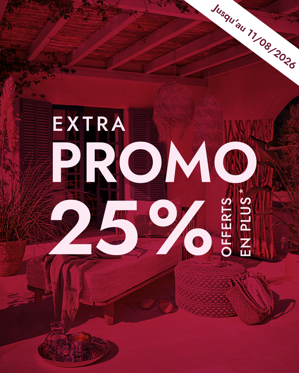 Promotion 25% sur mobilier de jardin et décorations bohèmes en matériaux naturels