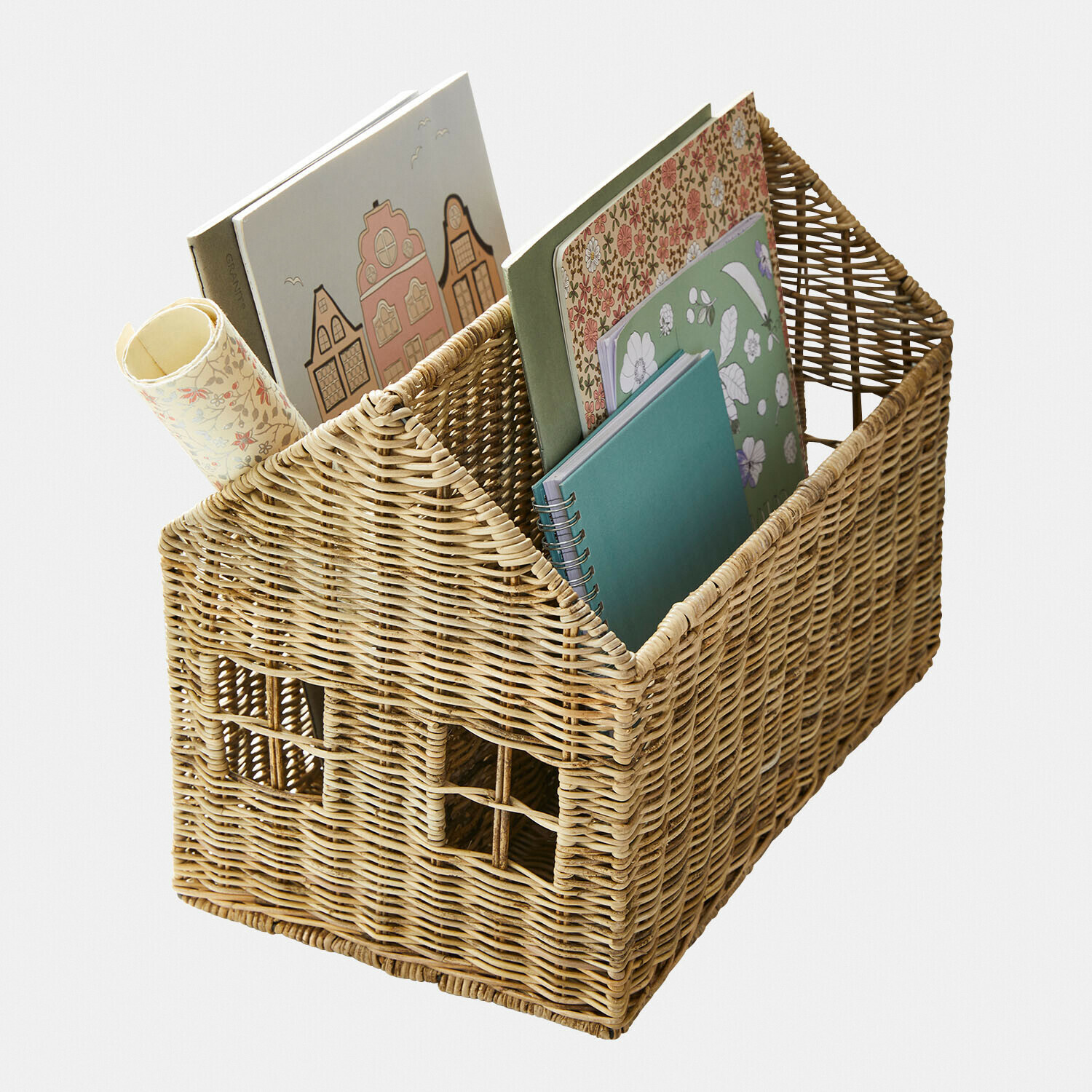 Panier « Maison » Tillyroo Panier en osier en forme de maison avec compartiments pour livres et carnets aux couleurs pastel