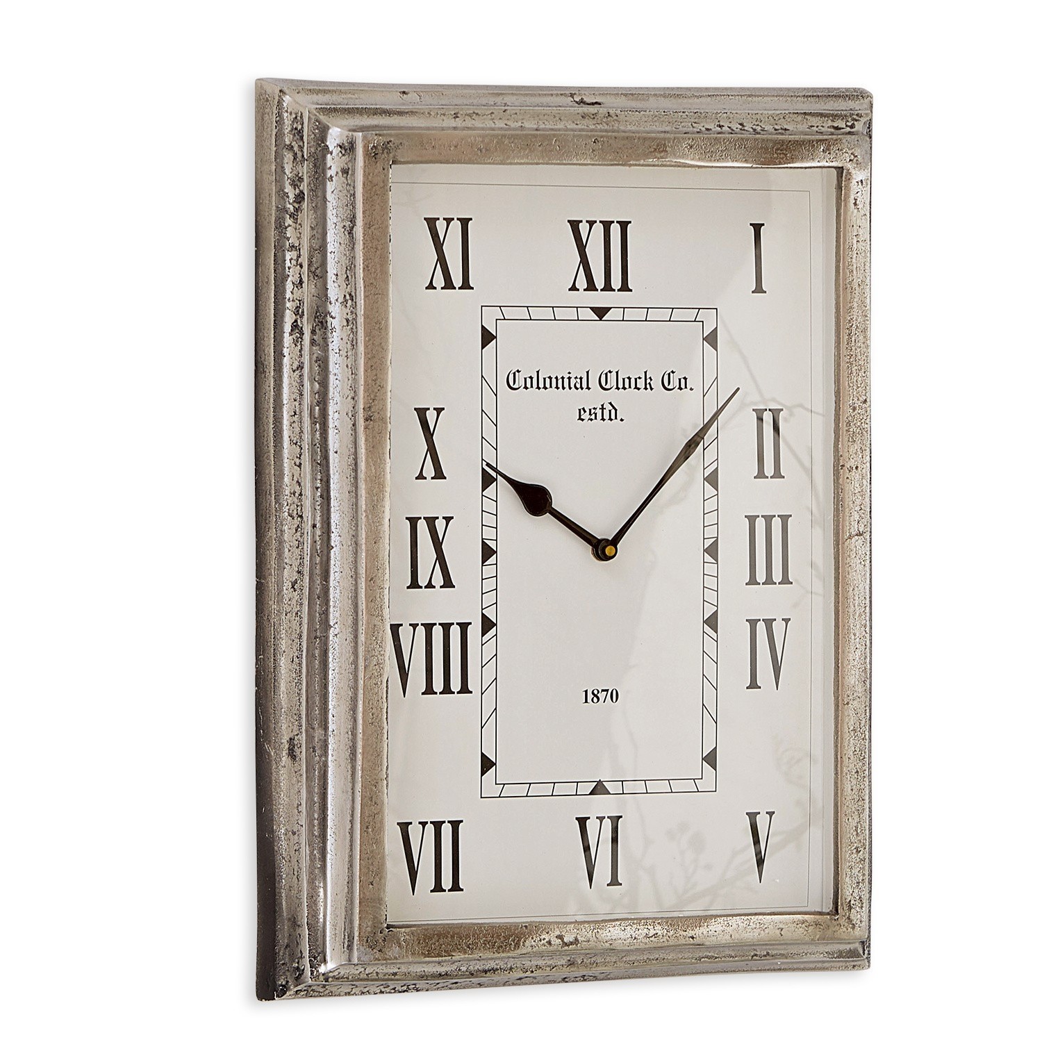 Horloge Roman Horloge murale avec cadre métallique argenté, chiffres romains noirs et aiguilles noires