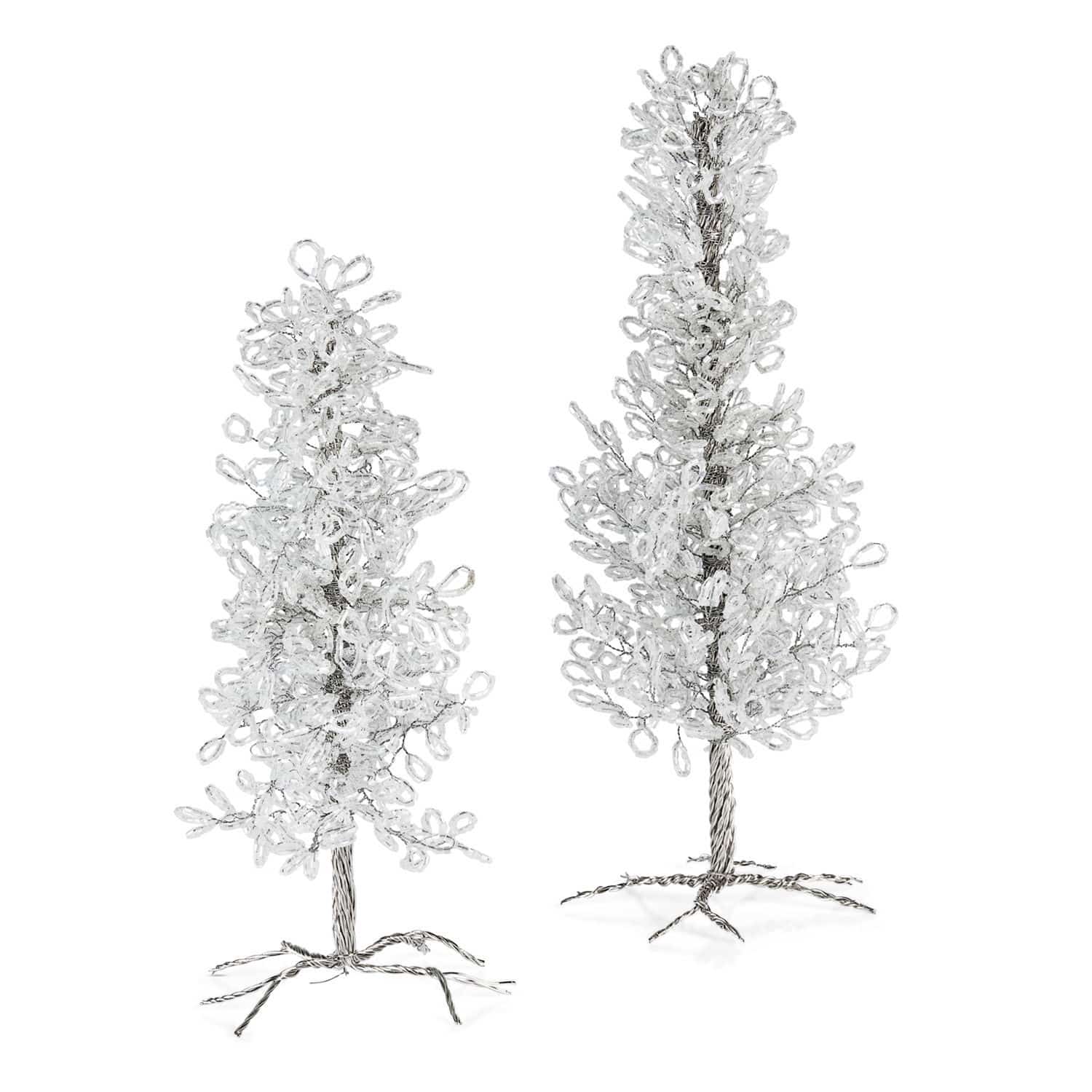 Lot de 2 sapins décoratifs Grenville Arbres décoratifs en perles transparentes sur base métallique, décoration festive élégante