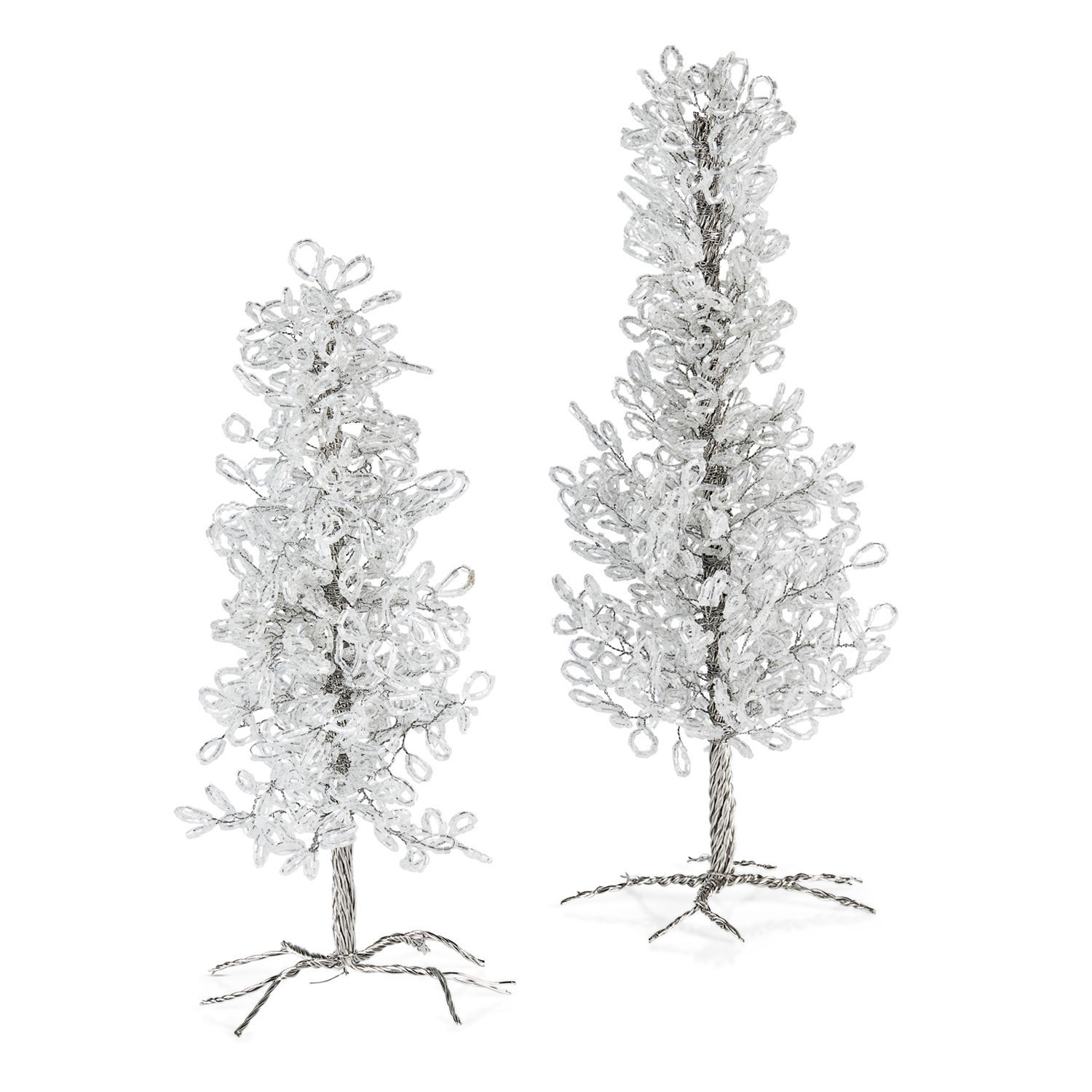 Lot de 2 sapins décoratifs Grenville Arbres décoratifs en perles transparentes sur base métallique, décoration festive élégante