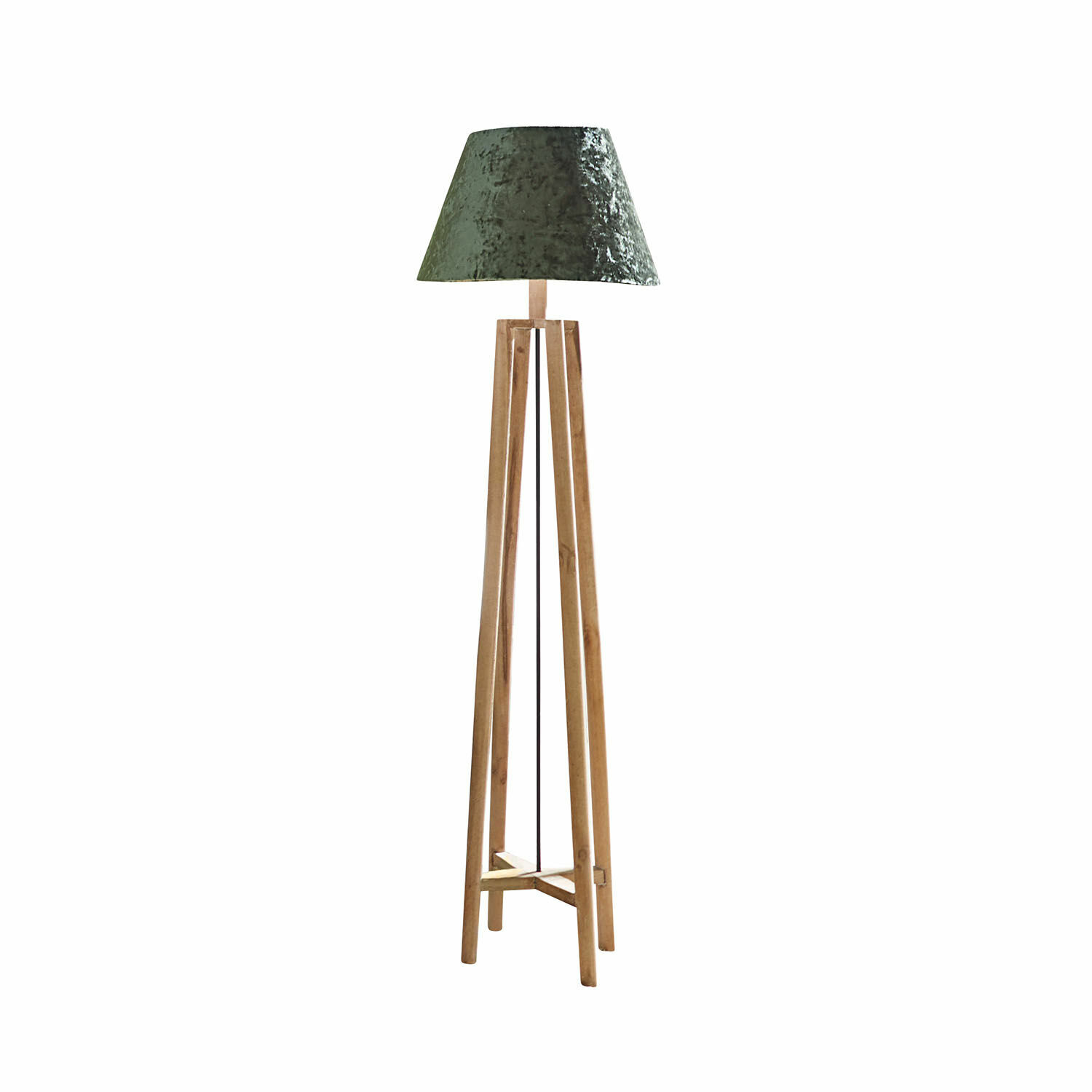 Lampadaire Edgewood avec base en bois brun et abat-jour vert, éclairage d'intérieur moderne