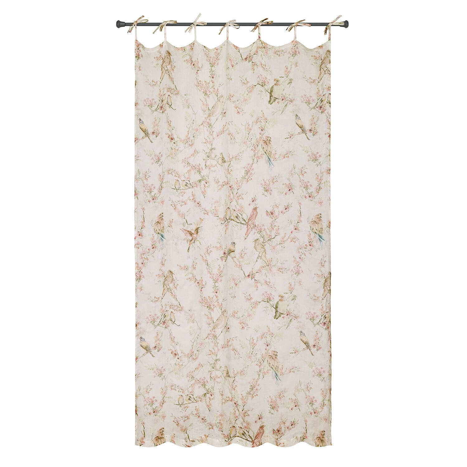 Rideau Florémont Rideau en tissu léger crème avec motif d'oiseaux et fleurs, décoration élégante pour fenêtre