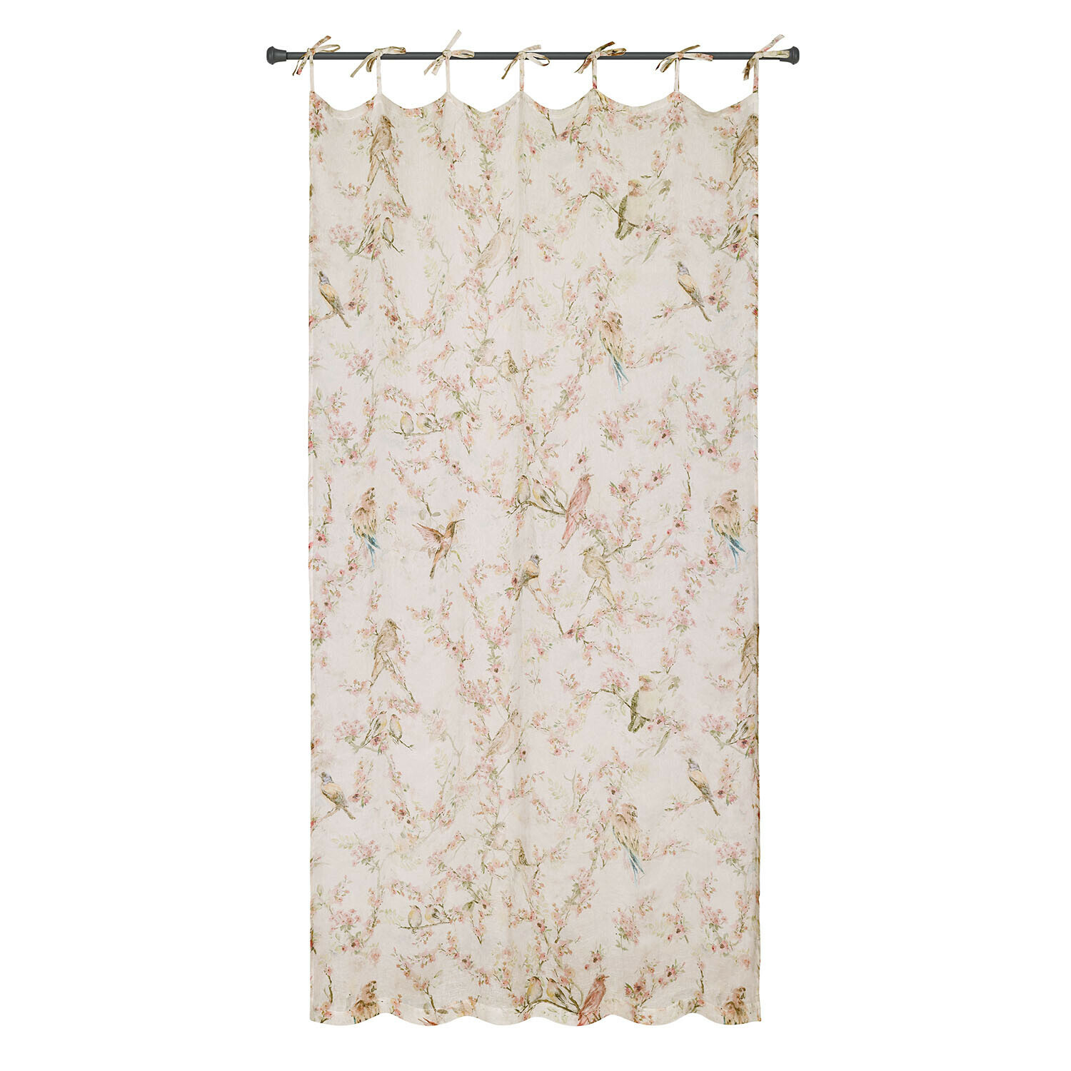 Rideau Florémont Rideau en tissu léger crème avec motif d'oiseaux et fleurs, décoration élégante pour fenêtre