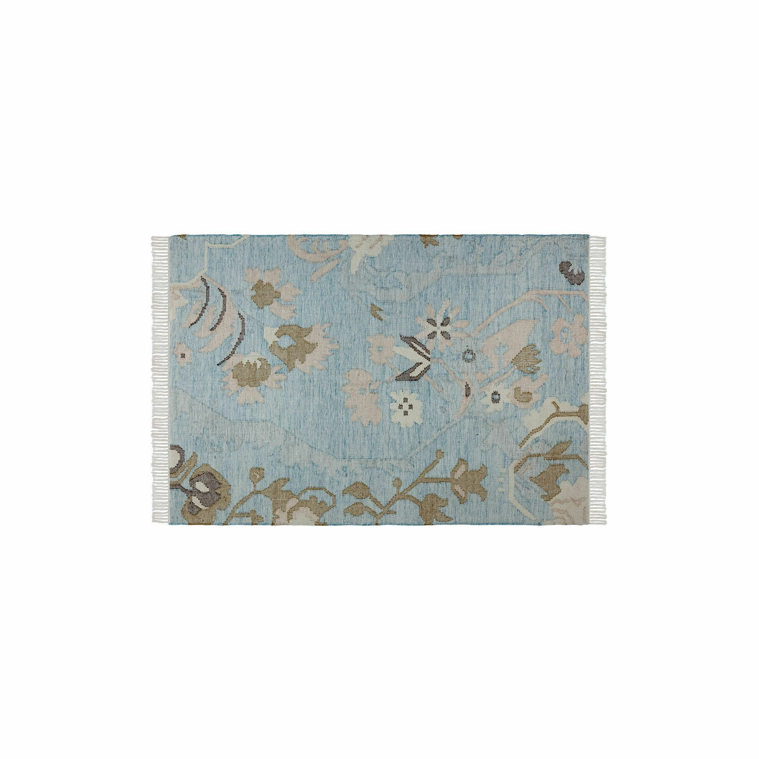 Tapis Nére Tapis en coton bleu avec motif floral et franges sur les côtés pour décoration intérieure