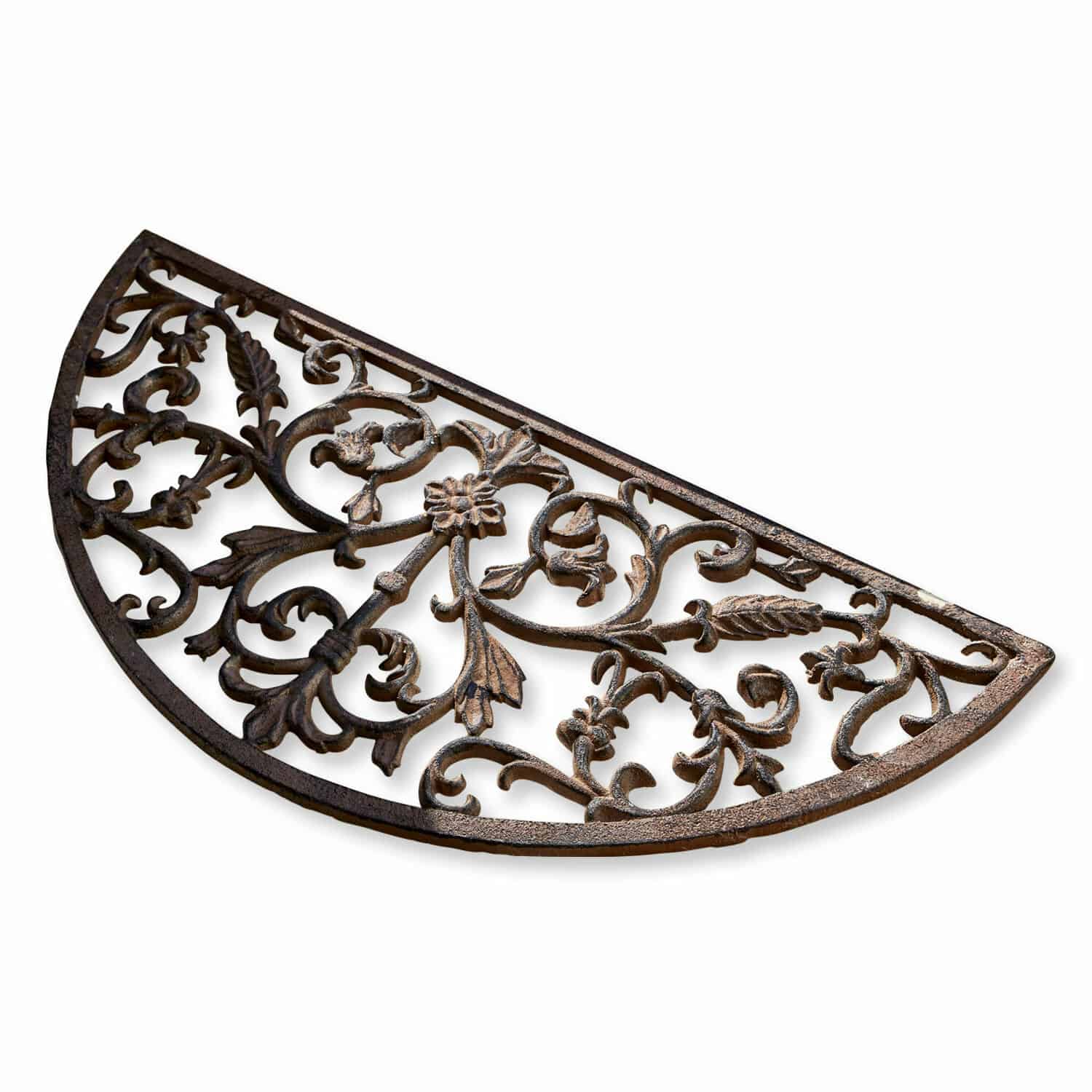 Paillasson gratte-pieds Karis Décoration murale demi-cercle en fer forgé brun avec motif floral pour intérieur rustique