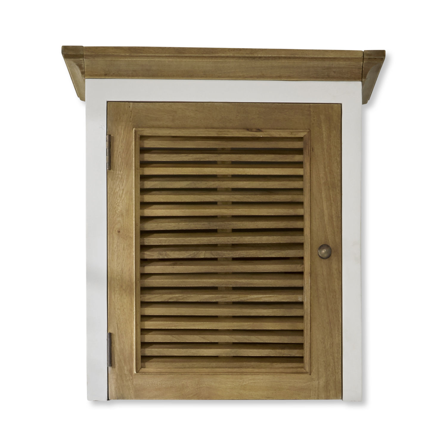 Meuble haut Degarmo Armoire murale en bois avec cadre blanc et porte à persiennes, meuble de rangement pratique.